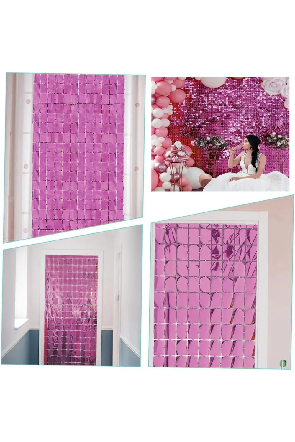 Ekstra Metalize Rose Gold Disko Kapı Perdesi