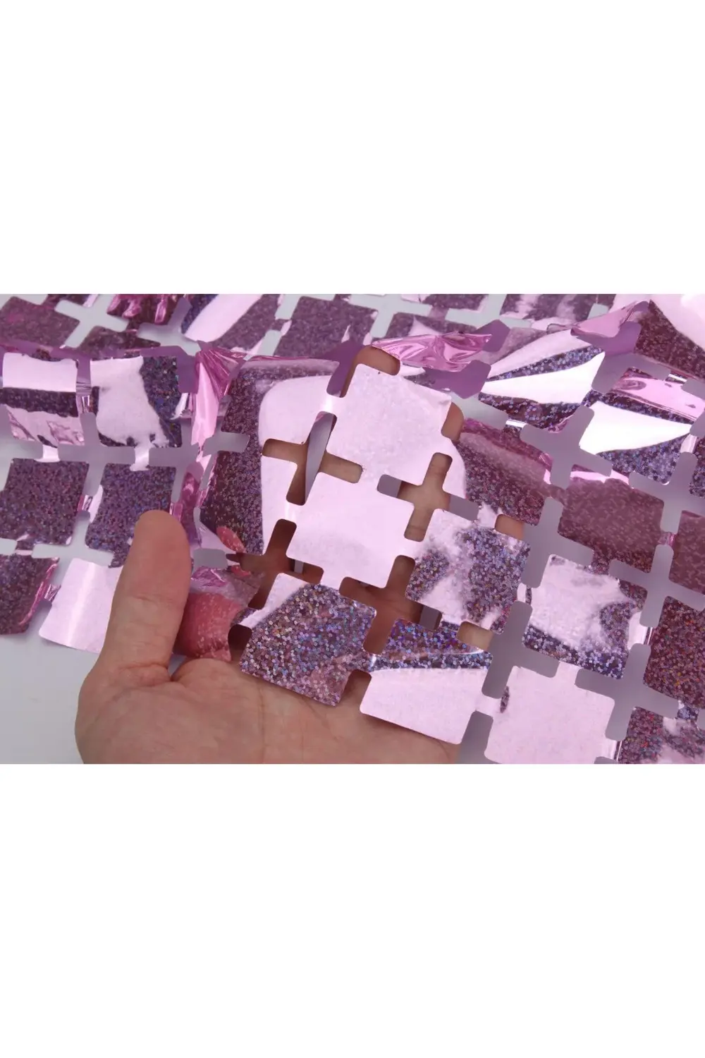 Ekstra Metalize Rose Gold Renk Disko Dikdörtgen Kesim Kapı Perdes