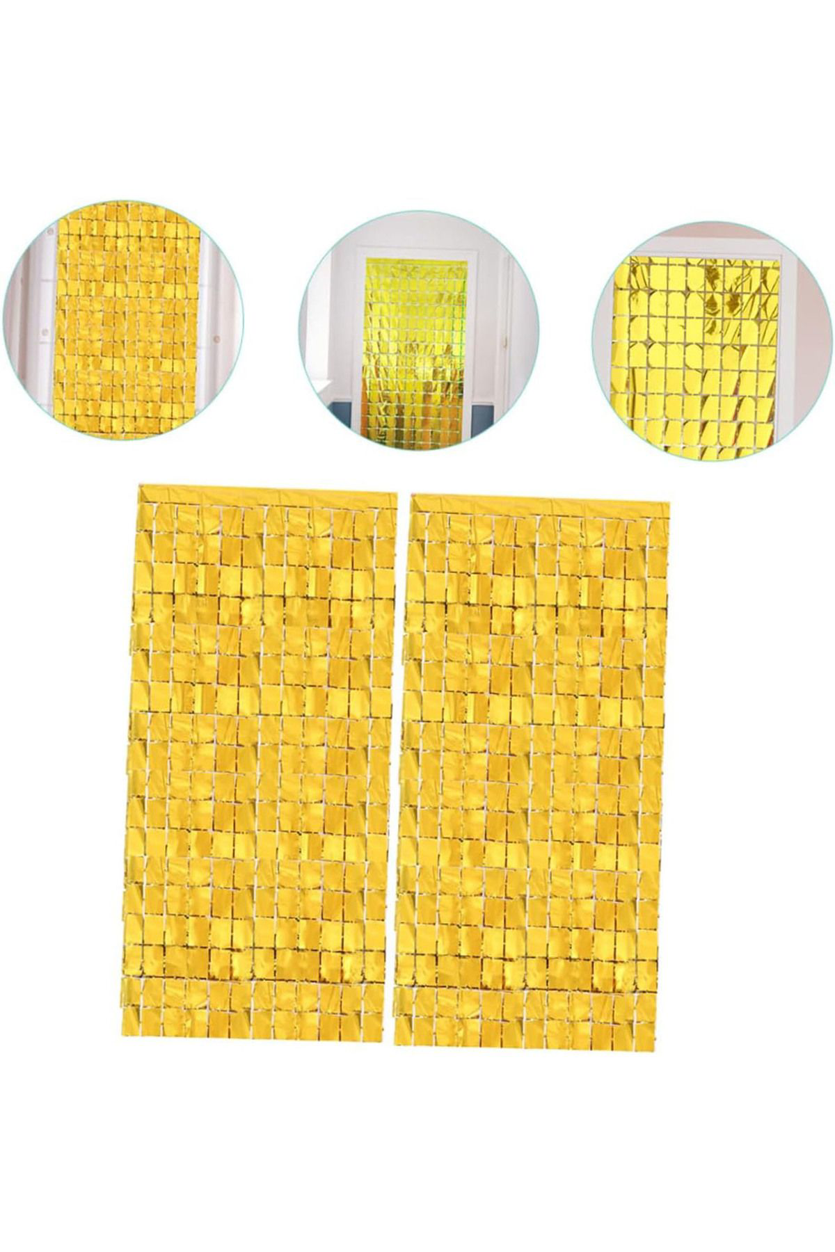 Ok Aksesuar Ekstra Metalize Altın Renk Disko Dikdörtgen Kesim Kapı Perdesi De