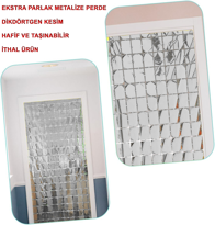 Ekstra Metalize Gümüş Renk Disko Dikdörtgen Kesim Kapı Perdesi De Ekstra Metalize Gümüş Renk Disko Dikdörtgen Kesim Kapı Perdesi De