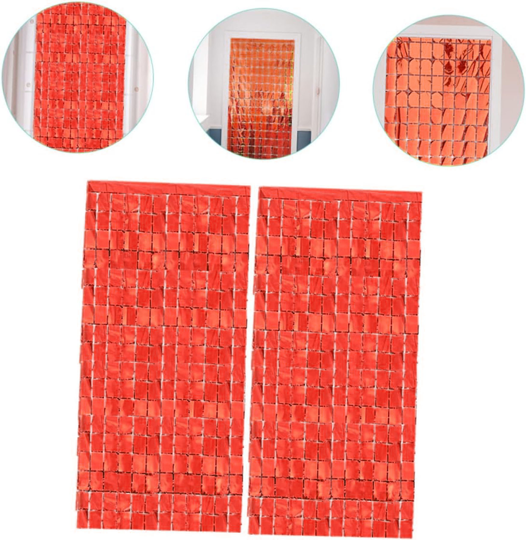 Ekstra Metalize Kırmızı Renk Disko Dikdörtgen Kesim Kapı Perdesi