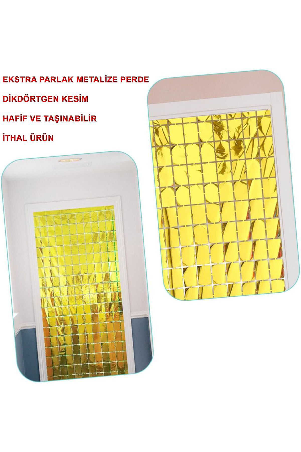 Ok Aksesuar Ekstra Metalize Altın Renk Disko Dikdörtgen Kesim Kapı Perdesi De