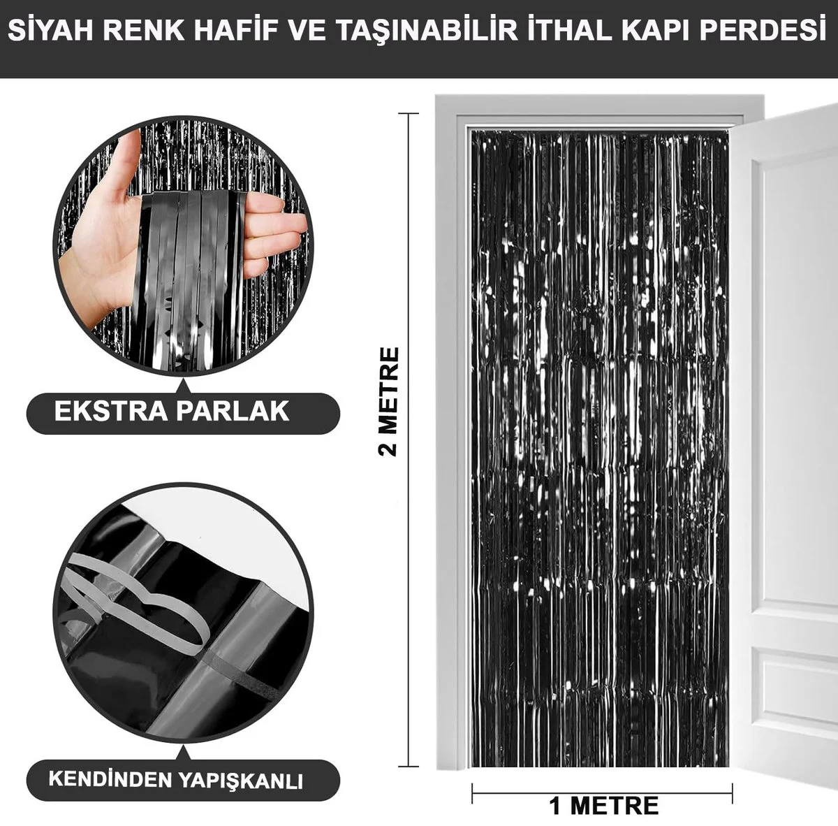 Ekstra Parlak Siyah Metalize Saçaklı Arka Fon Perde Ekstra Parlak Siyah Metalize Saçaklı Arka Fon Perde