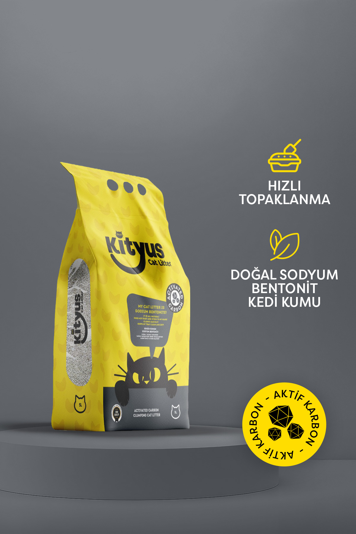 Ekstra Topaklanan, Ince Taneli, Tozsuz, Aktif Karbonlu Bentonit Kedi kumu 10litre