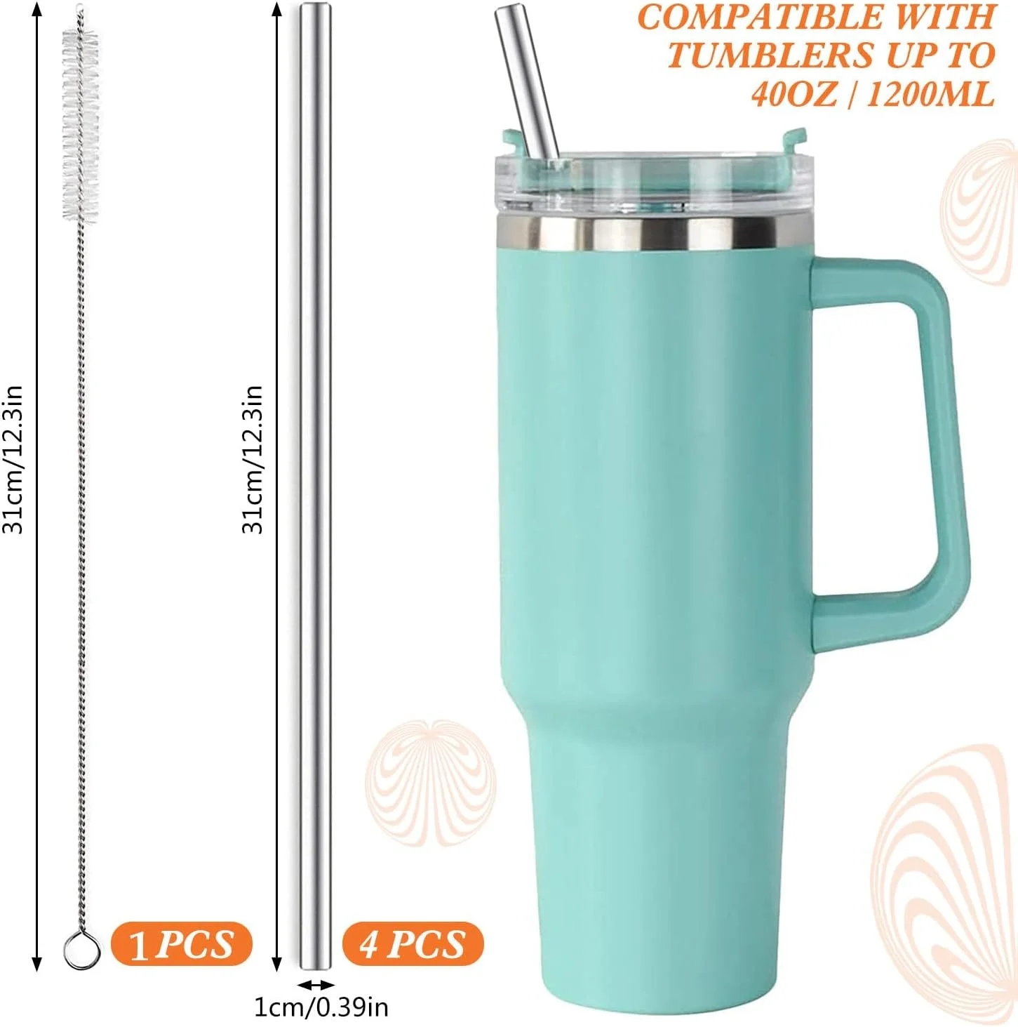 Ekstra Uzun Paslanmaz Çelik Pipet Seti – 3 Parça (Eğri + Düz + Fırça)