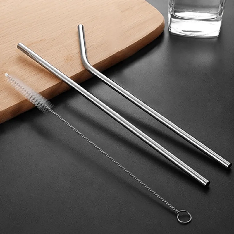 Ekstra Uzun Paslanmaz Çelik Pipet Seti – 3 Parça (Eğri + Düz + Fı