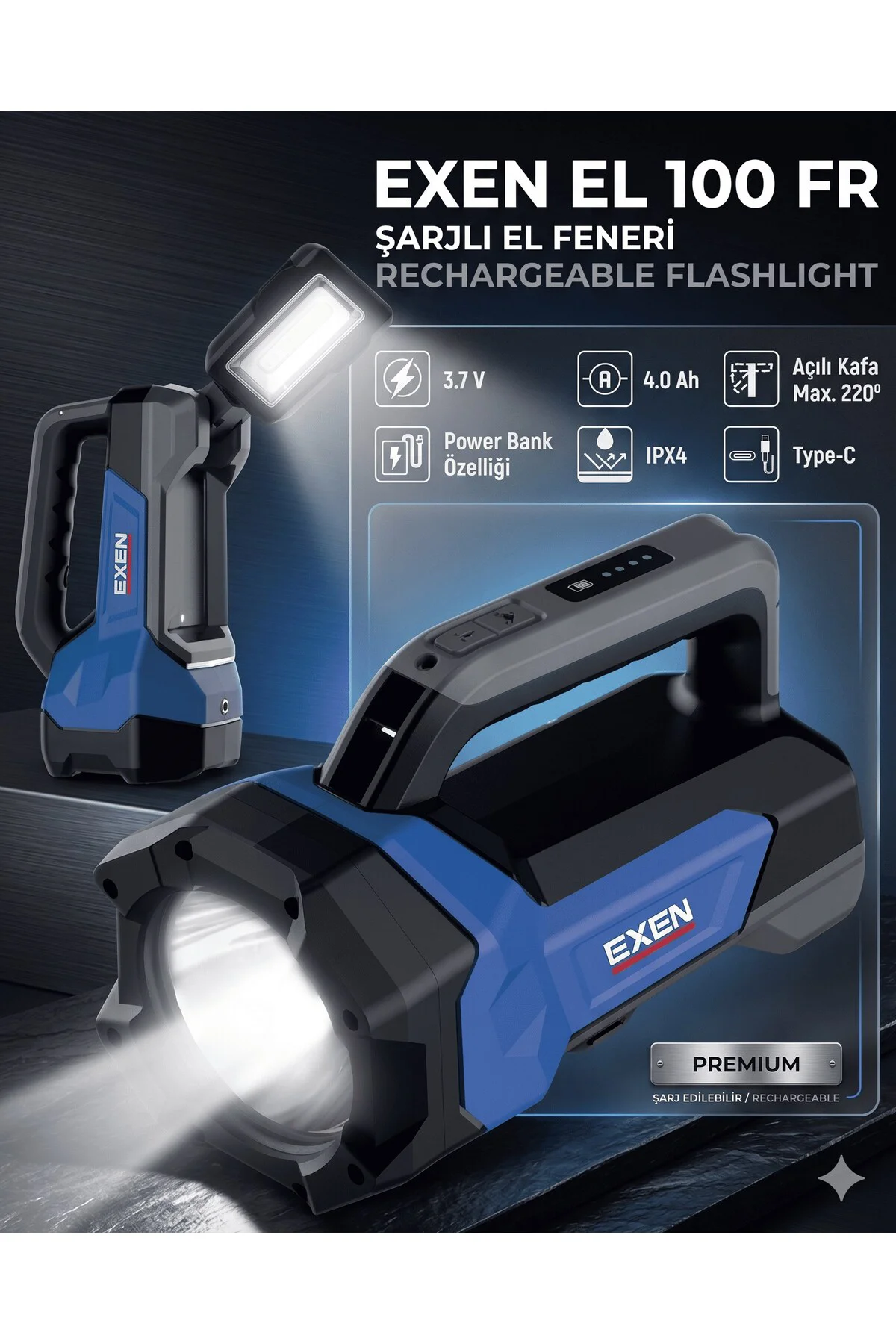 EL 100 FR - 3.7V 4Ah 600 Lümen Şarjlı El Feneri