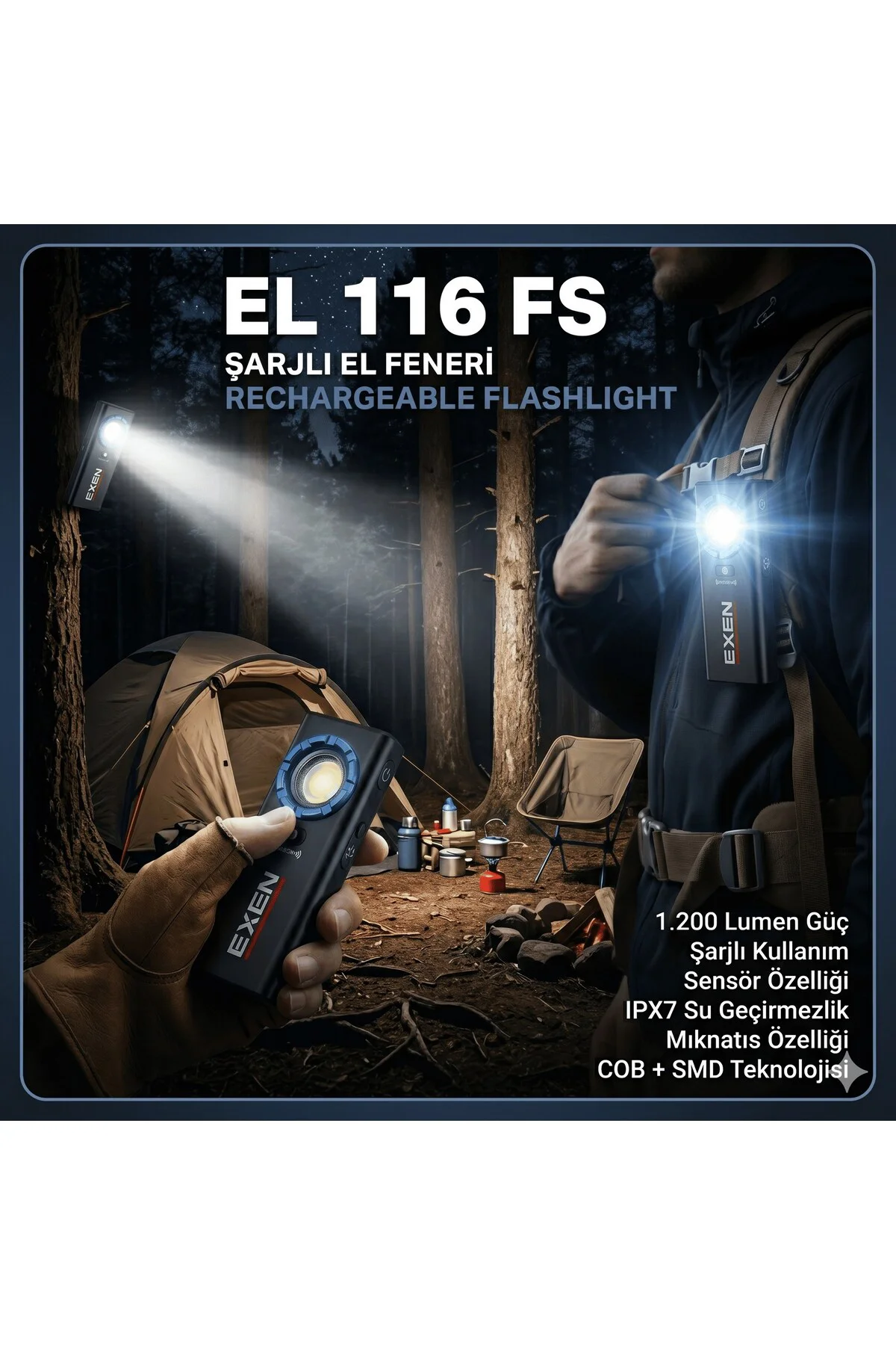 EL 116 FS - 3.7V 2Ah 1.200 Lümen Şarjlı Slim Tip El Feneri