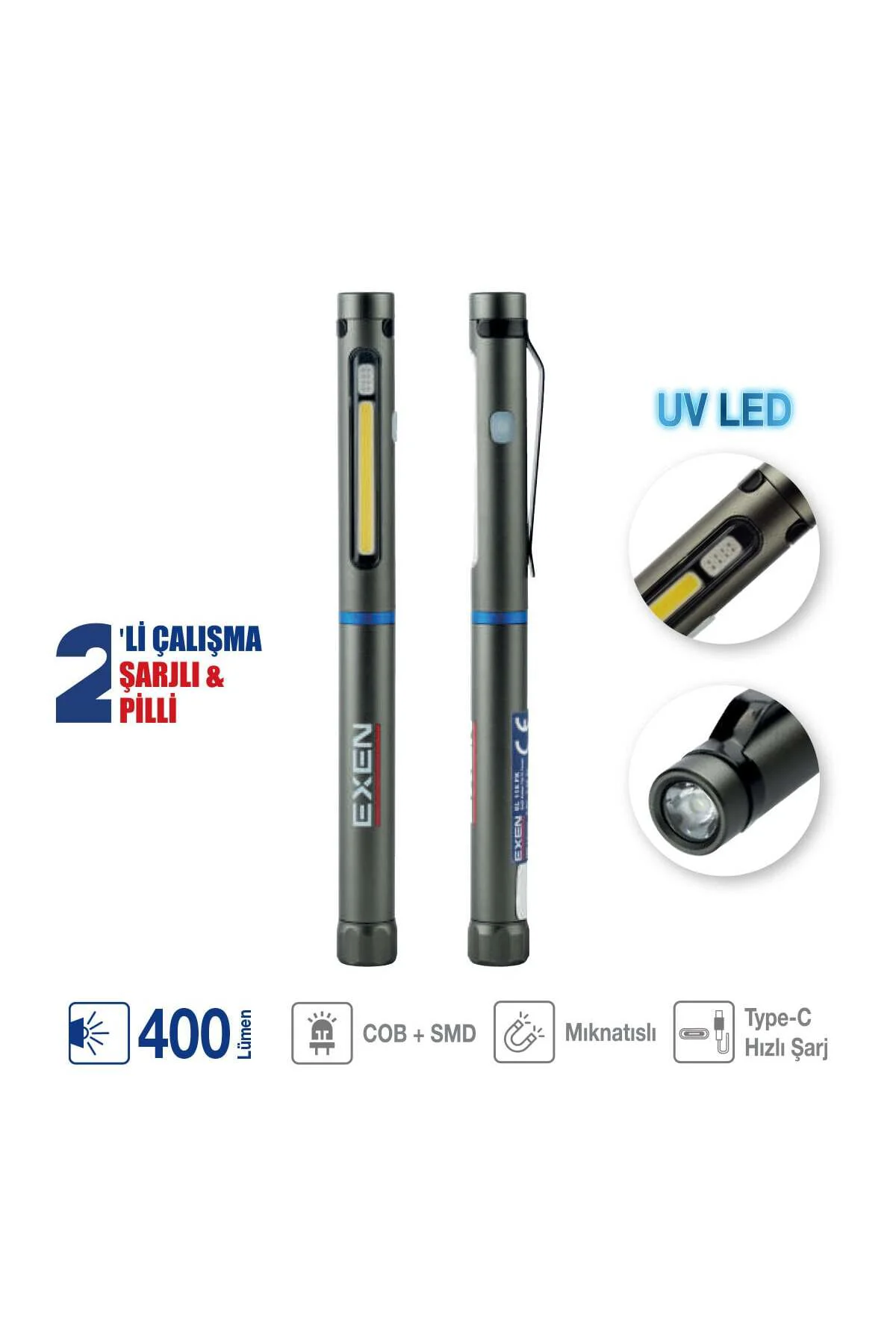 EL 118 FK Şarjlı Kalem Tip El Feneri 3.7V 0.65Ah 400 Lümen