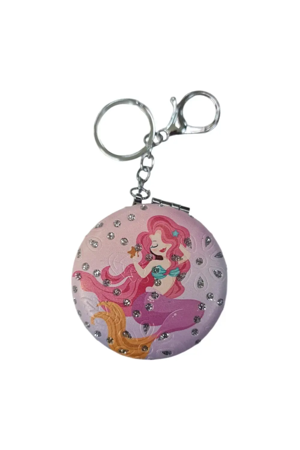 El Aynası - Anahtarlıklı Deniz Kızı Desenli Katlanır Makyaj Aynas