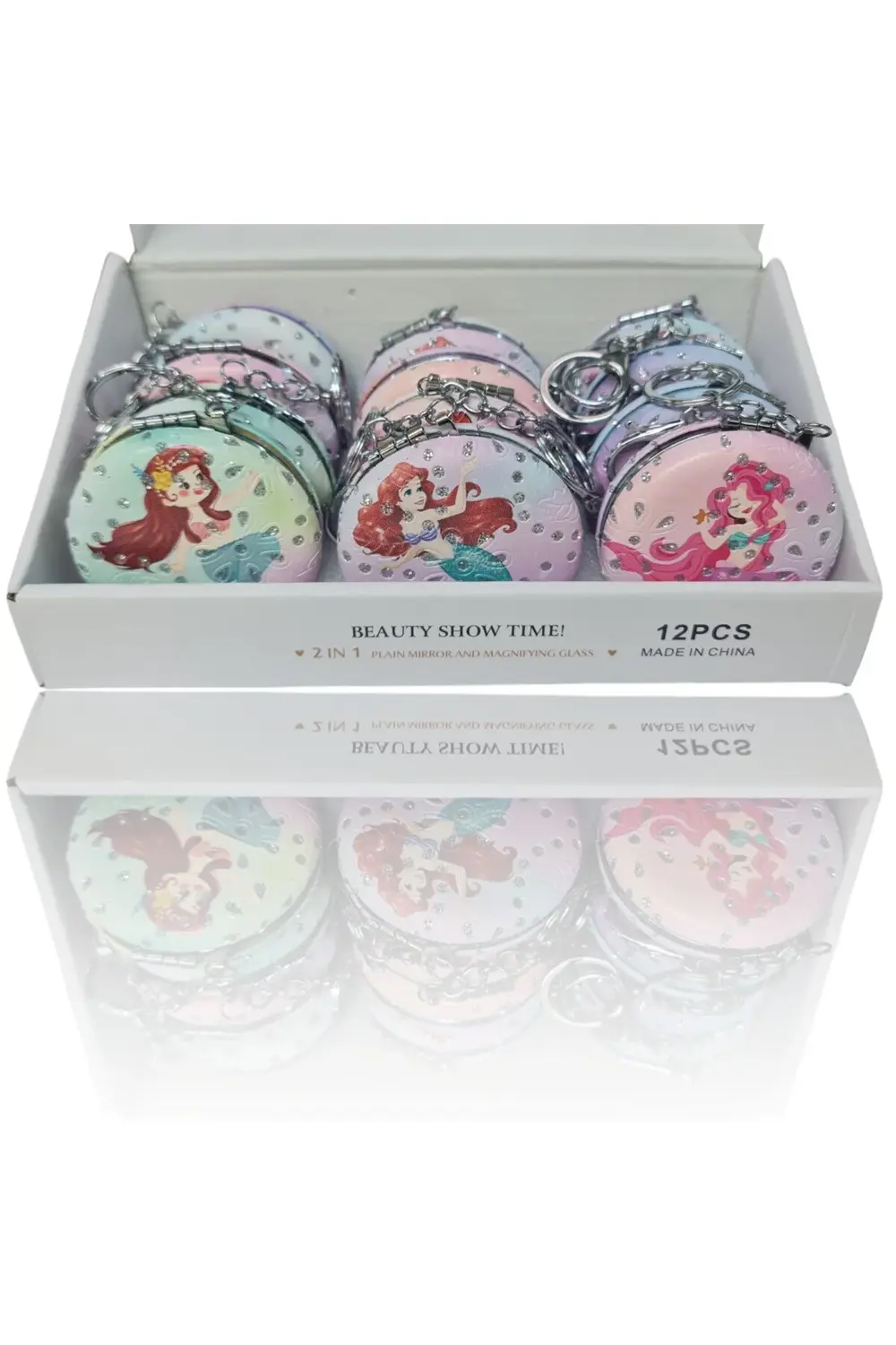 El Aynası - Anahtarlıklı Deniz Kızı Desenli Katlanır Makyaj Aynas