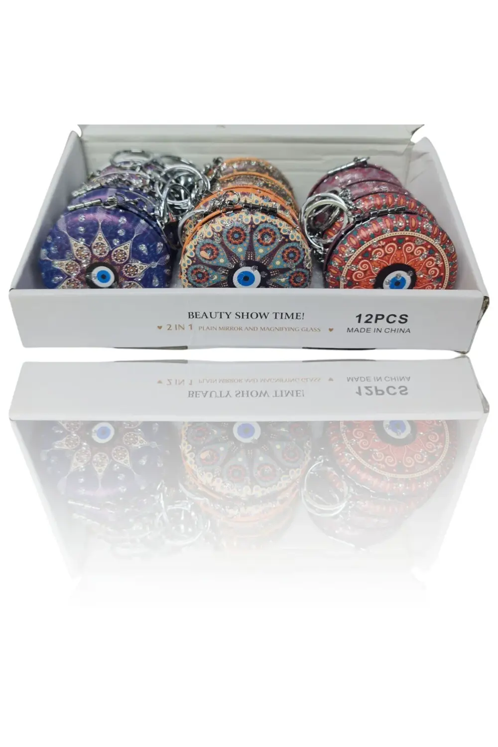 El Aynası - Anahtarlıklı Otantik Desenli Katlanır Makyaj Aynası -