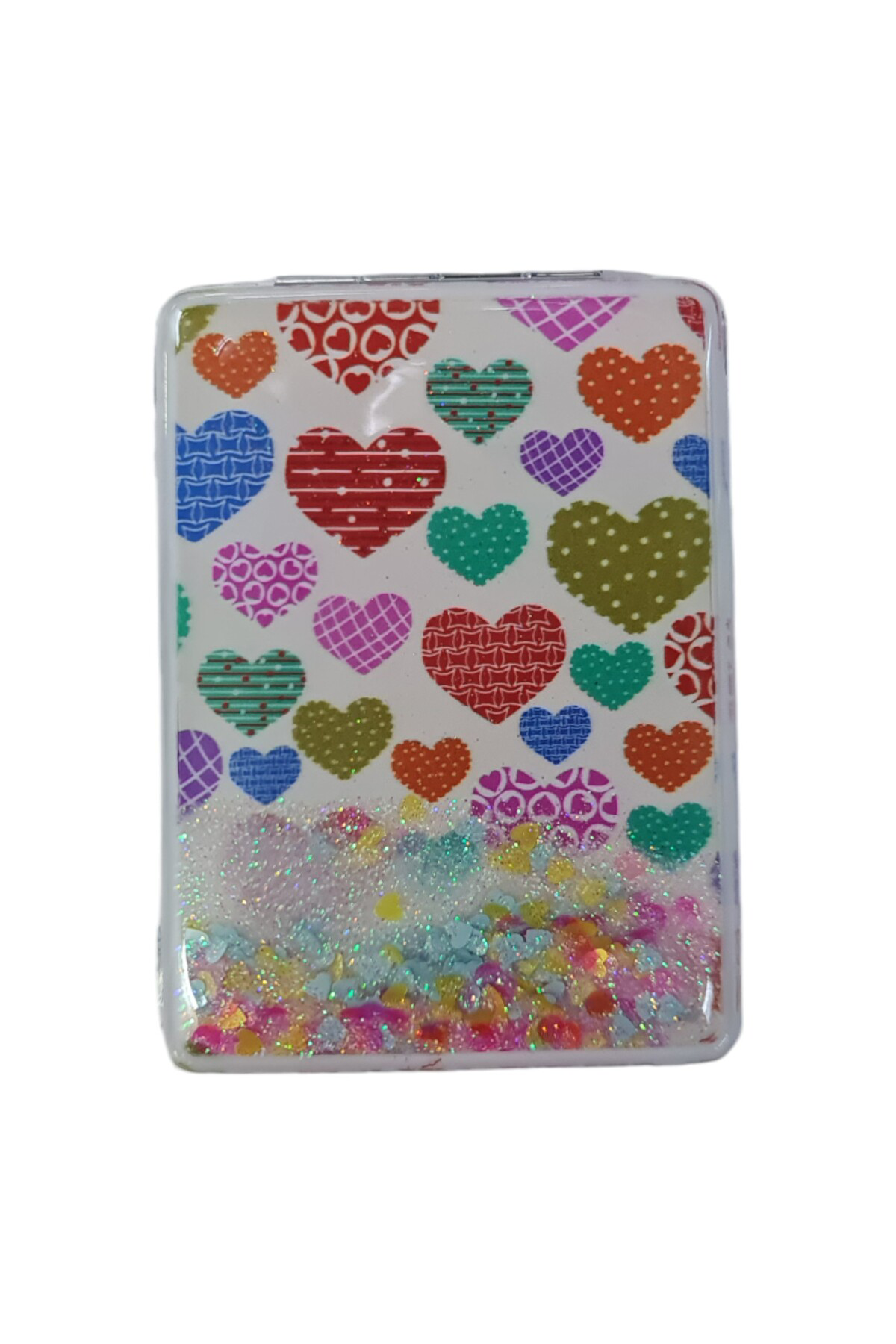 Gigi Panda El Aynası - Kalp Desenli Pırıltılı Katlanır Dikdörtgen Makyaj Ayn