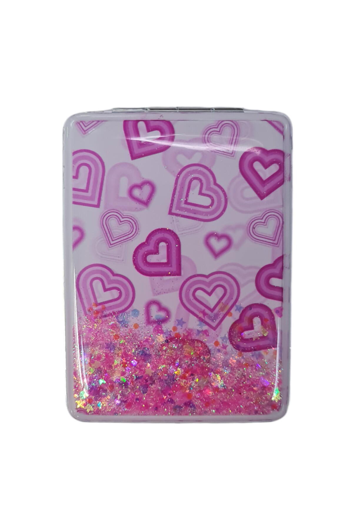 Gigi Panda El Aynası - Kalp Desenli Pırıltılı Katlanır Dikdörtgen Makyaj Ayn