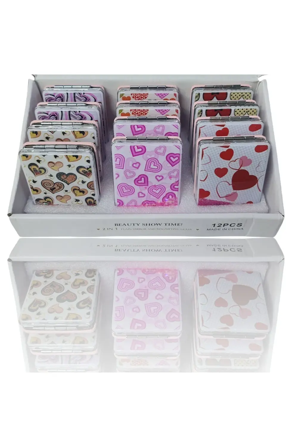 El Aynası - Kalp Desenli Pırıltılı Katlanır Dikdörtgen Makyaj Ayn