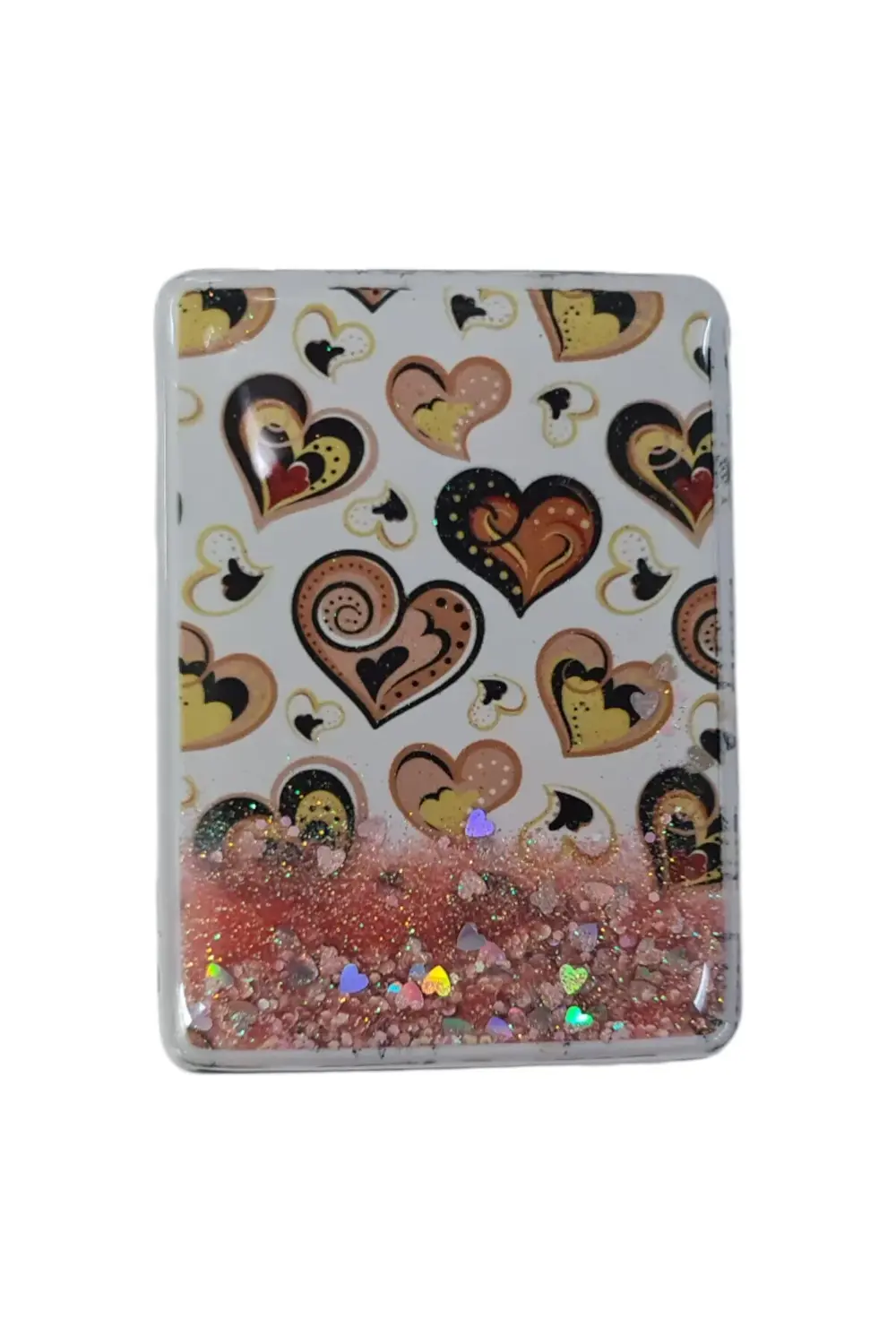 El Aynası - Kalp Desenli Pırıltılı Katlanır Dikdörtgen Makyaj Ayn