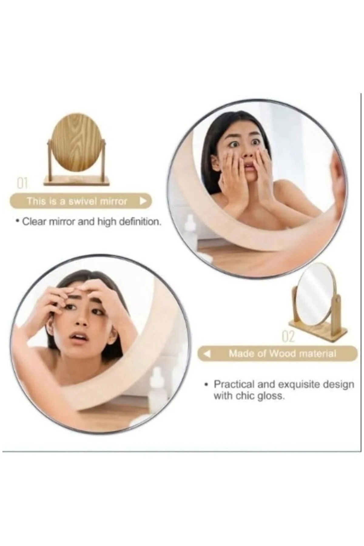 El Aynası Masa Aynası Makyaj Aynası Ayarlanabilir Yuvarlak Makeup