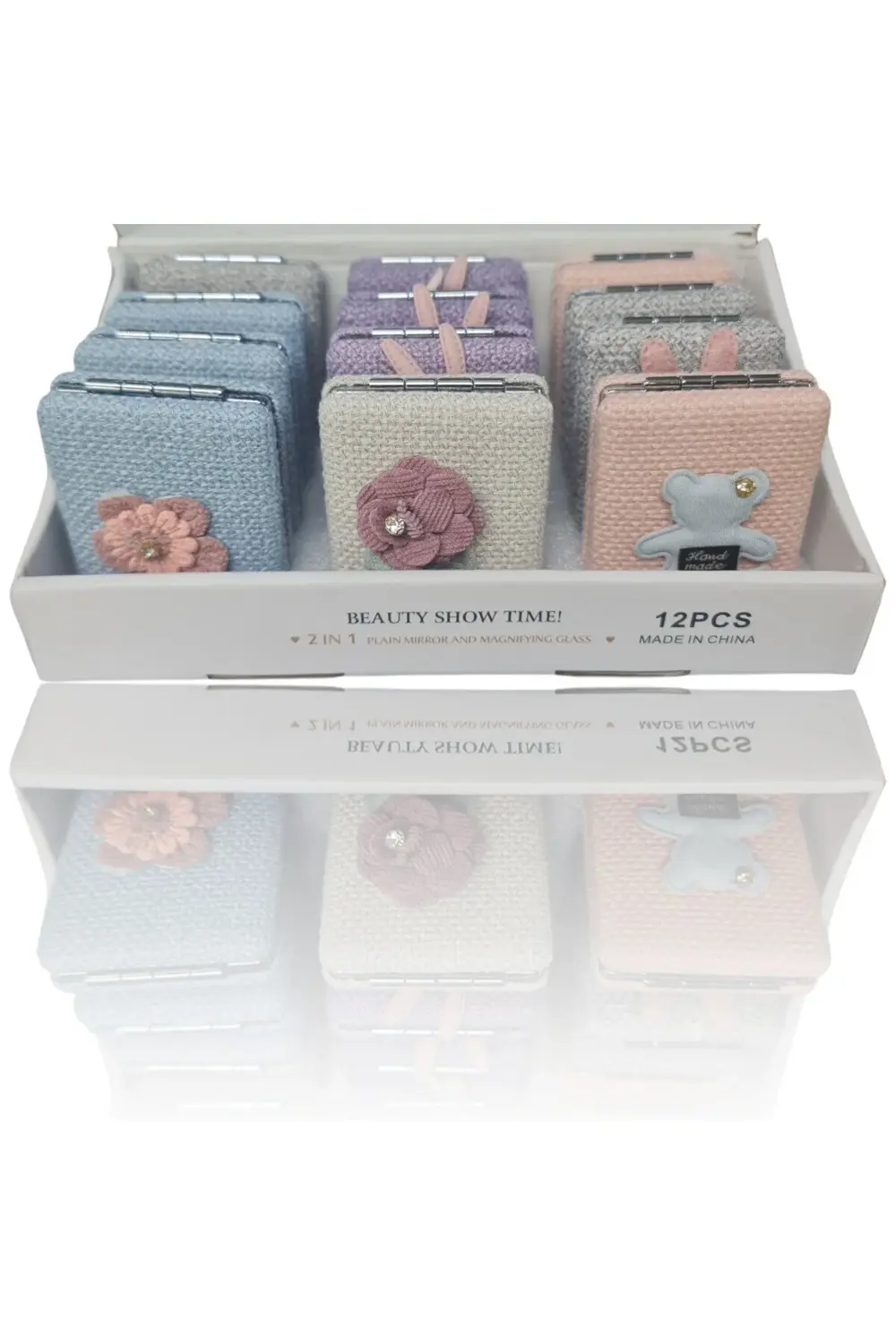 El Aynası - Örgü Motif Desenli Katlanır Makyaj Aynası - Cep, Çant