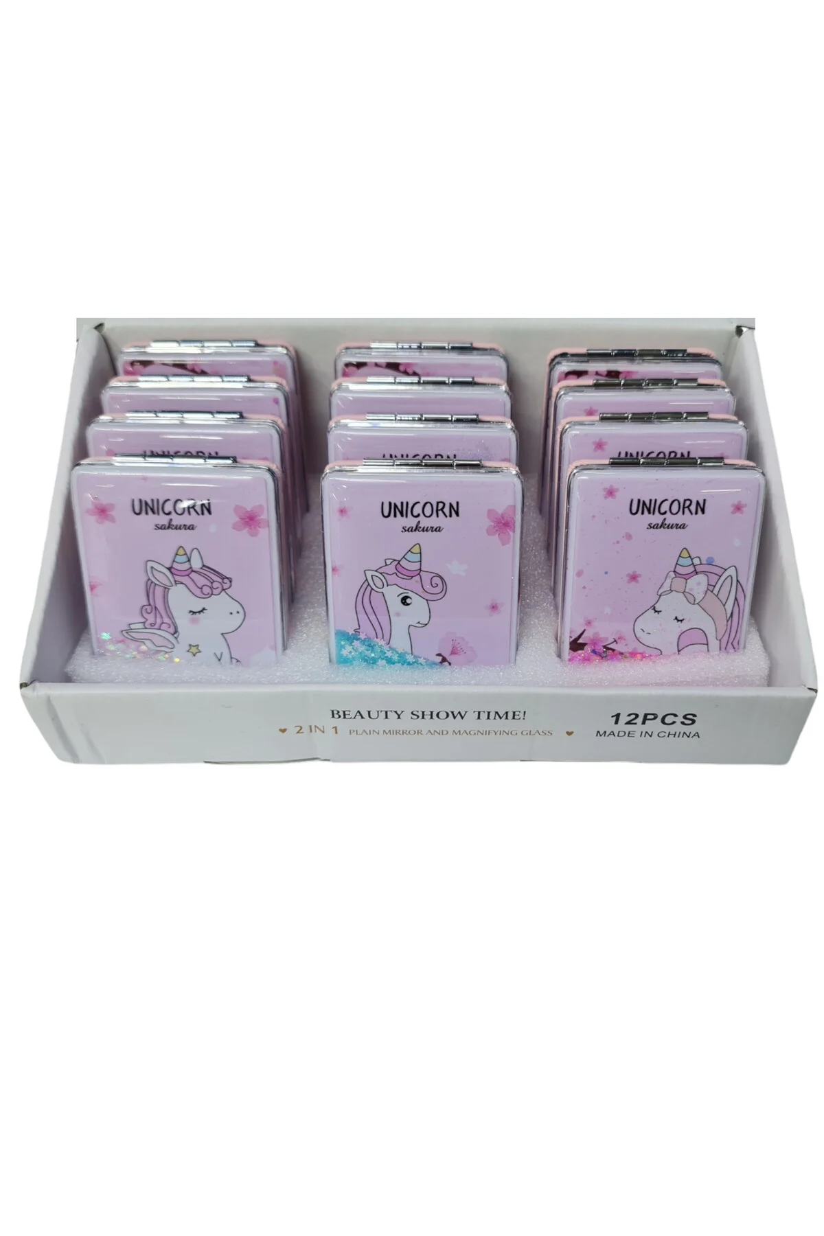 El Aynası - "Unicorn Sakura" Yazılı Katlanır Dikdörtgen Makyaj Ay