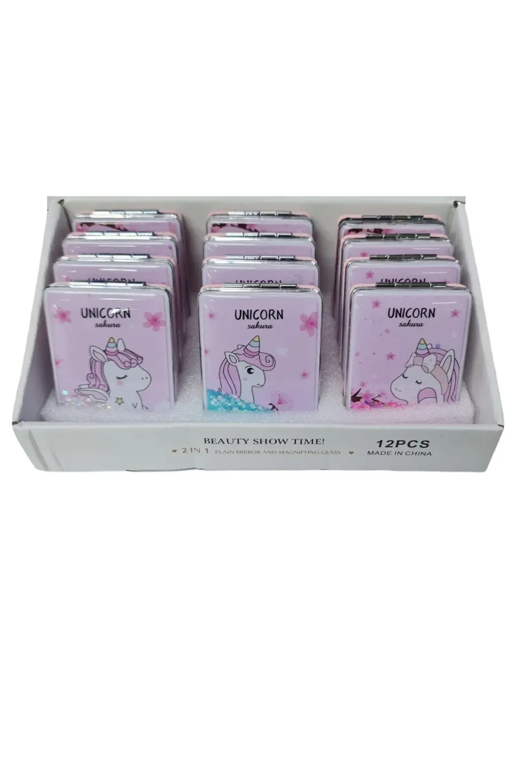 El Aynası - "Unicorn Sakura" Yazılı Katlanır Dikdörtgen Makyaj Ay