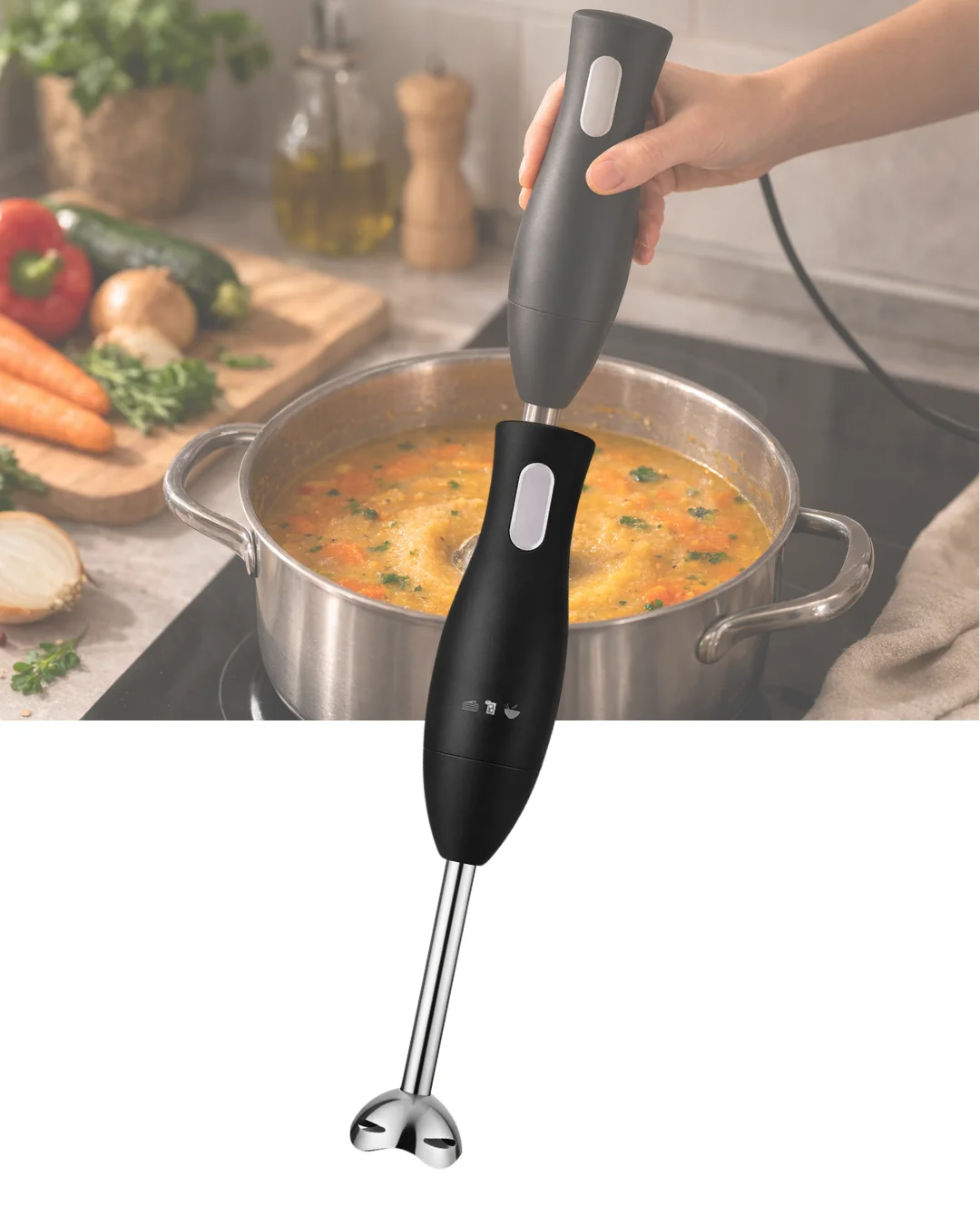 El Blenderı Paslanmaz Çelik Metal Ayaklı Ergonomik Tasarımlı Mutfak Blender