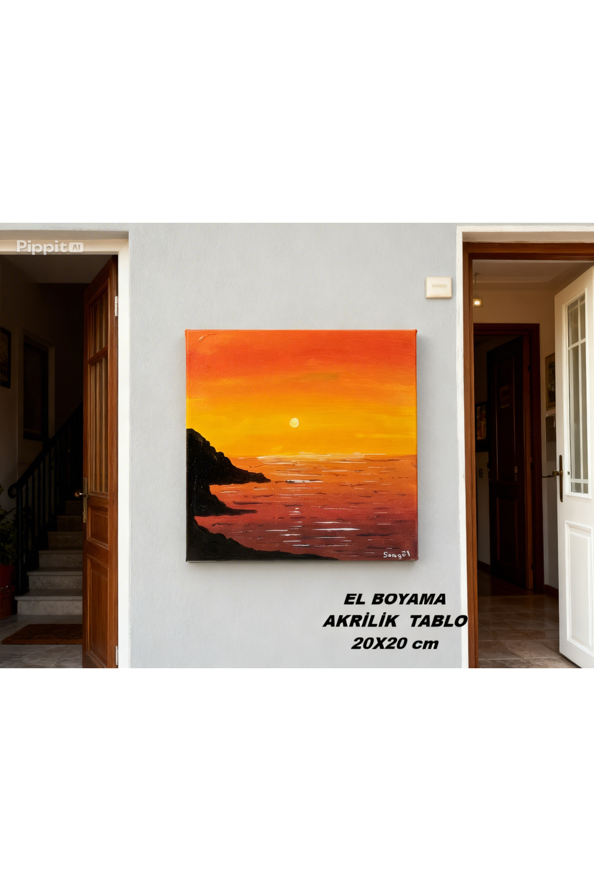El Boyaması Akrilik Tablo Altın Ufuk (20x20 cm) Çerçevesiz