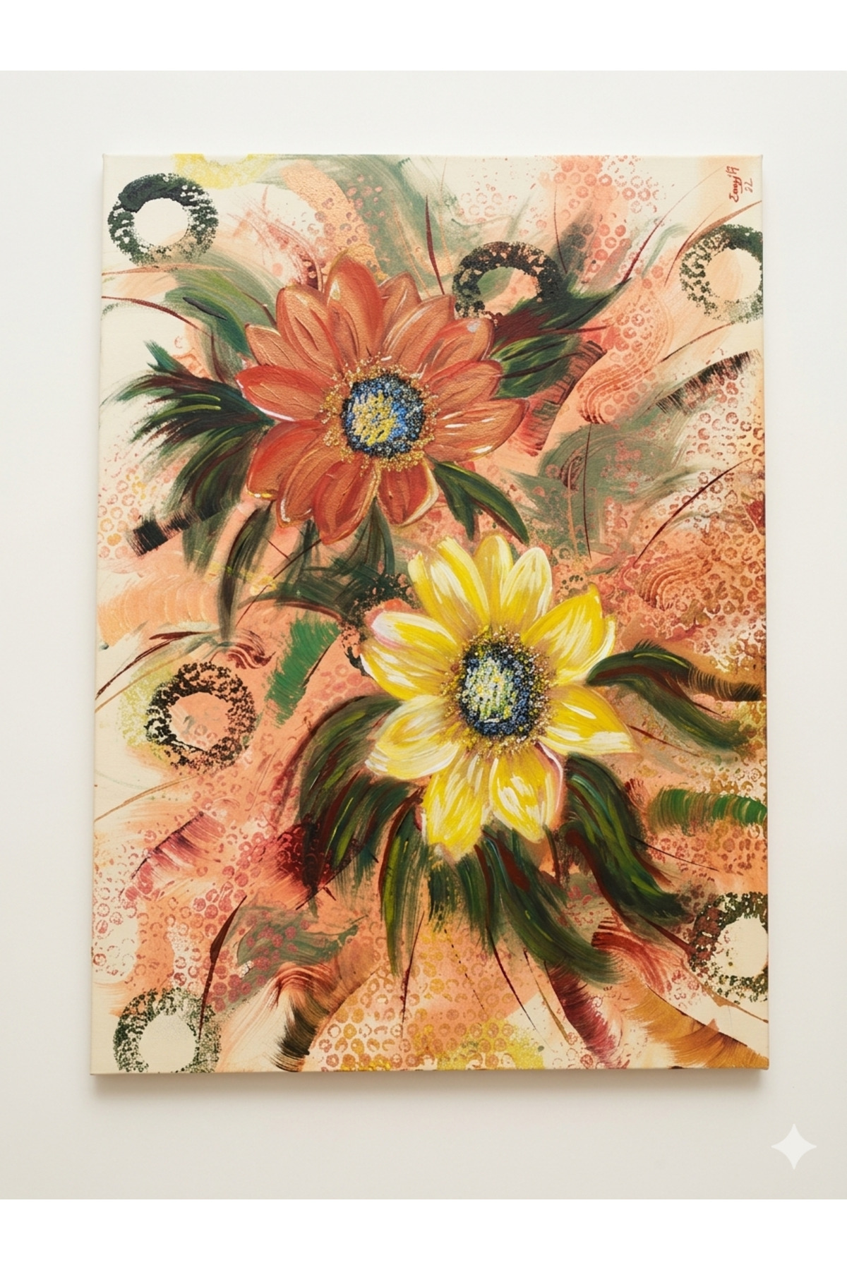 El Boyaması Akrilik Tablo Baharın Enerjisi (50x70 cm) Çerçevesiz