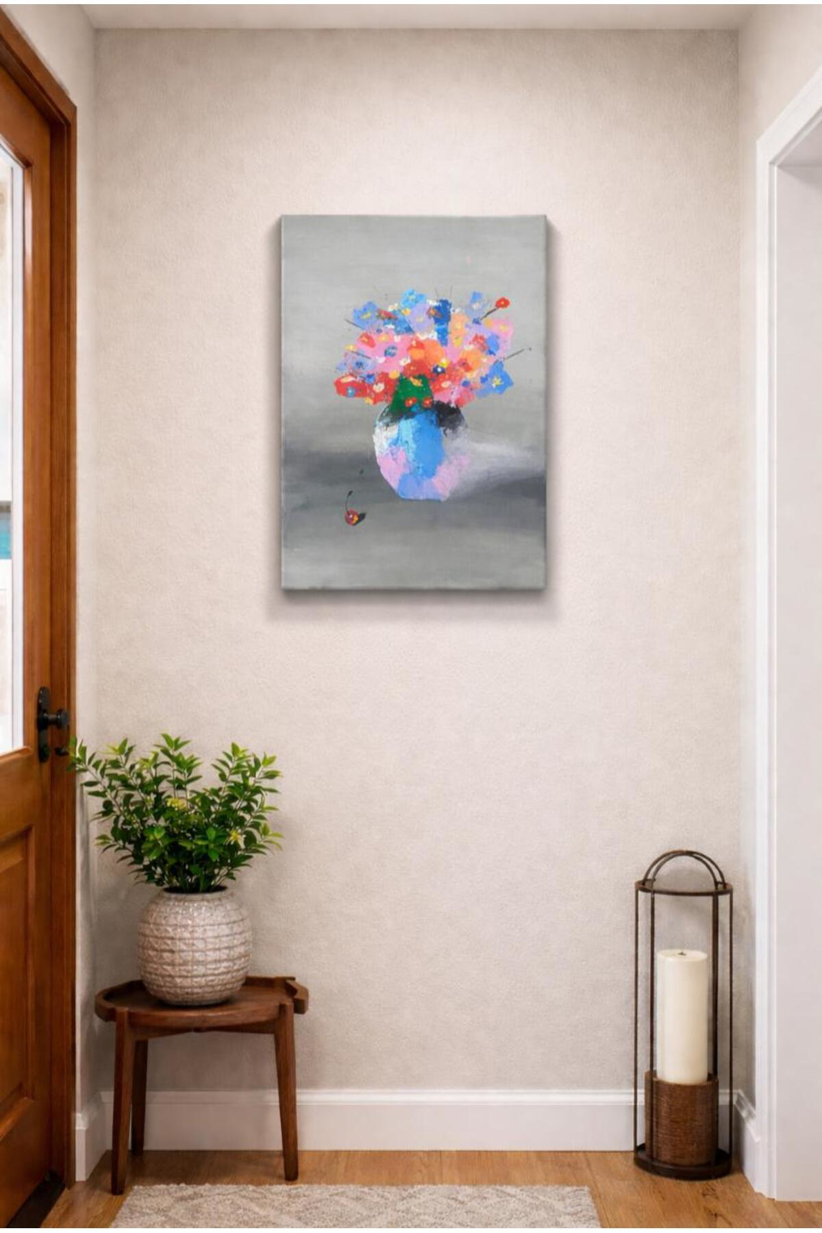 El Boyaması Akrilik Tablo -Çiçekli vazo Manzaralı Modern Sanat (4