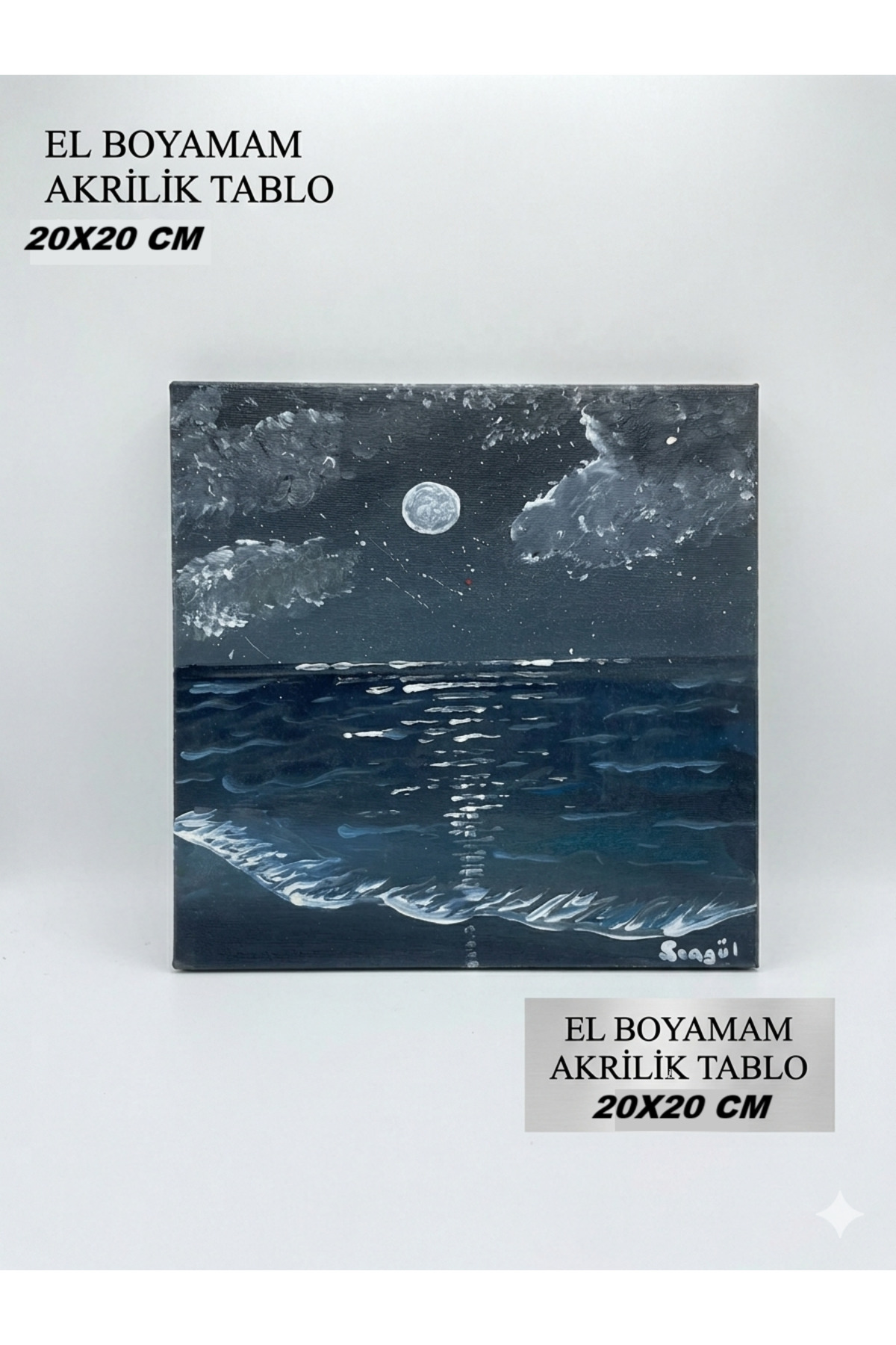 El Boyaması Akrilik Tablo Gece temalı (20x20cm)
