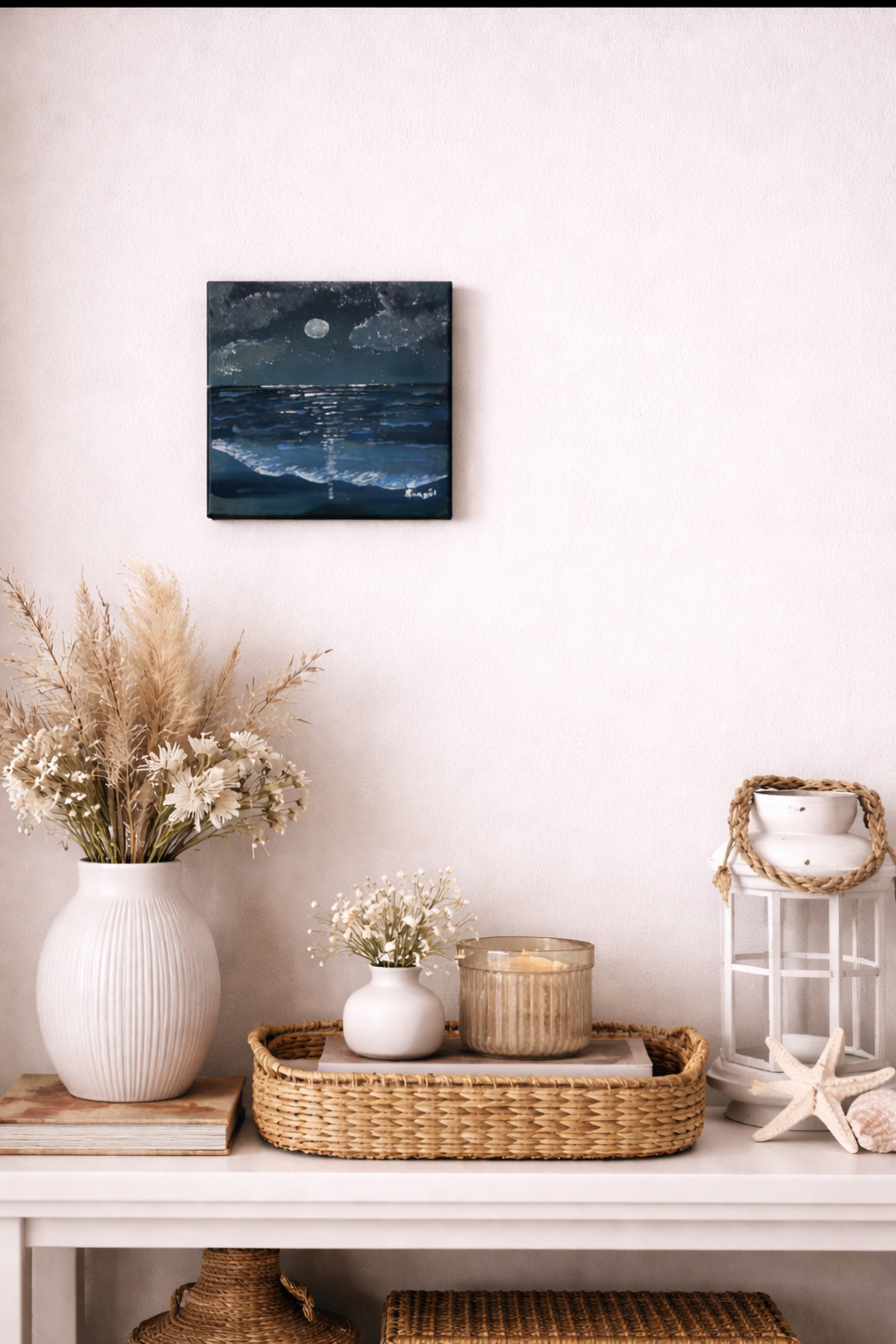 El Boyaması Akrilik Tablo Gece temalı (20x20cm)