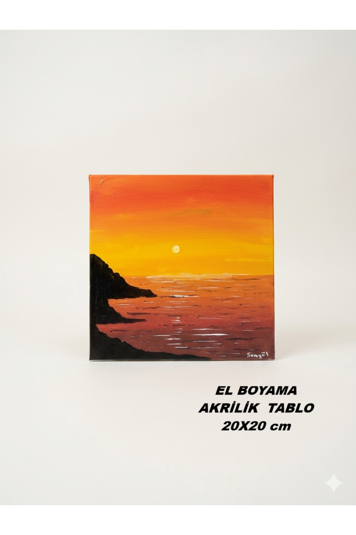 El Boyaması Akrilik Tablo Altın Ufuk (20x20 cm) Çerçevesiz