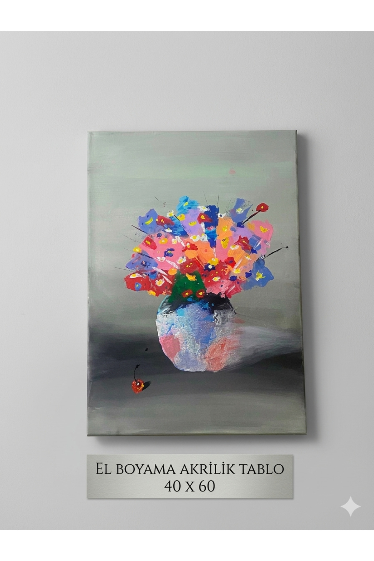 El Boyaması Akrilik Tablo -Çiçekli vazo Manzaralı Modern Sanat (4