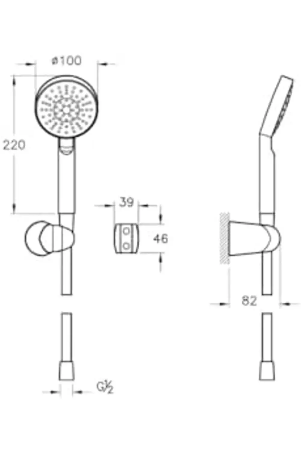 El Duşu Takımı A45692, Krom, Ø100 mm Başlık, PVC Hortum, Kireç Kı