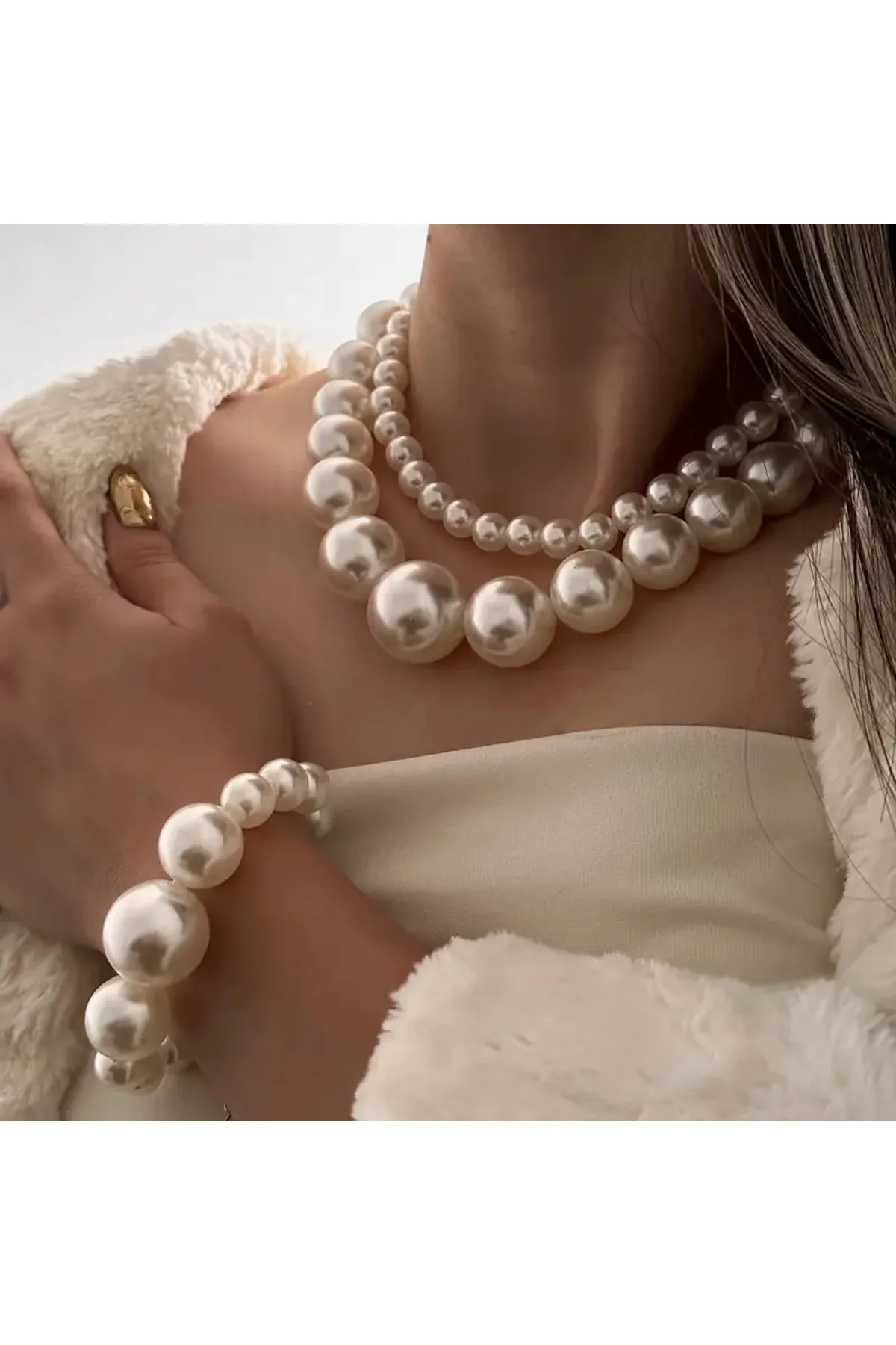 EL EMEĞİ ÇİFT SIRA İNCİ KOLYE, CHOKER KOLYE, 2 PARÇA KOLYE, BİLEKLİK HEDİYELİ Fiyatı, Yorumları ve Özellikleri