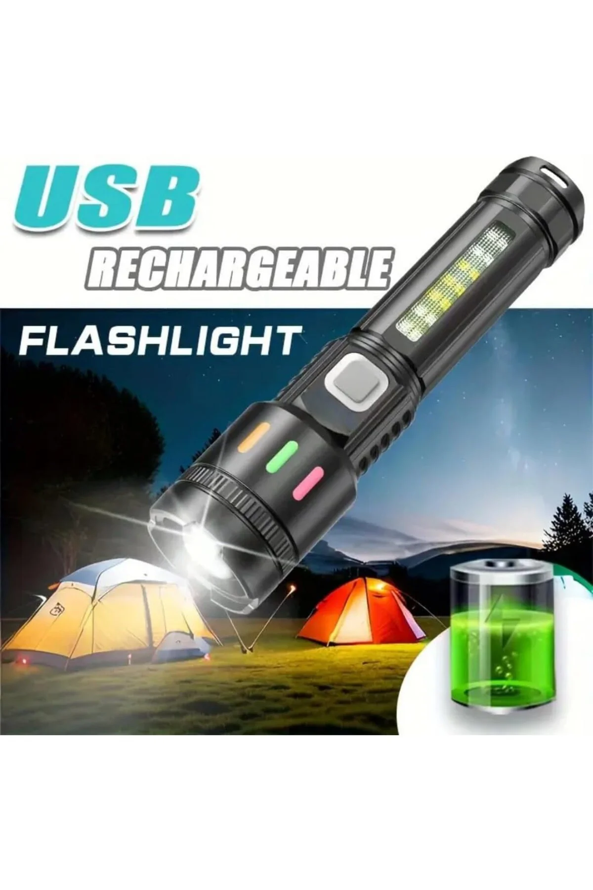 El Feneri Led USB ŞARJLI-Ultra Güçlü Parlak Orta Boy El Feneri [E
