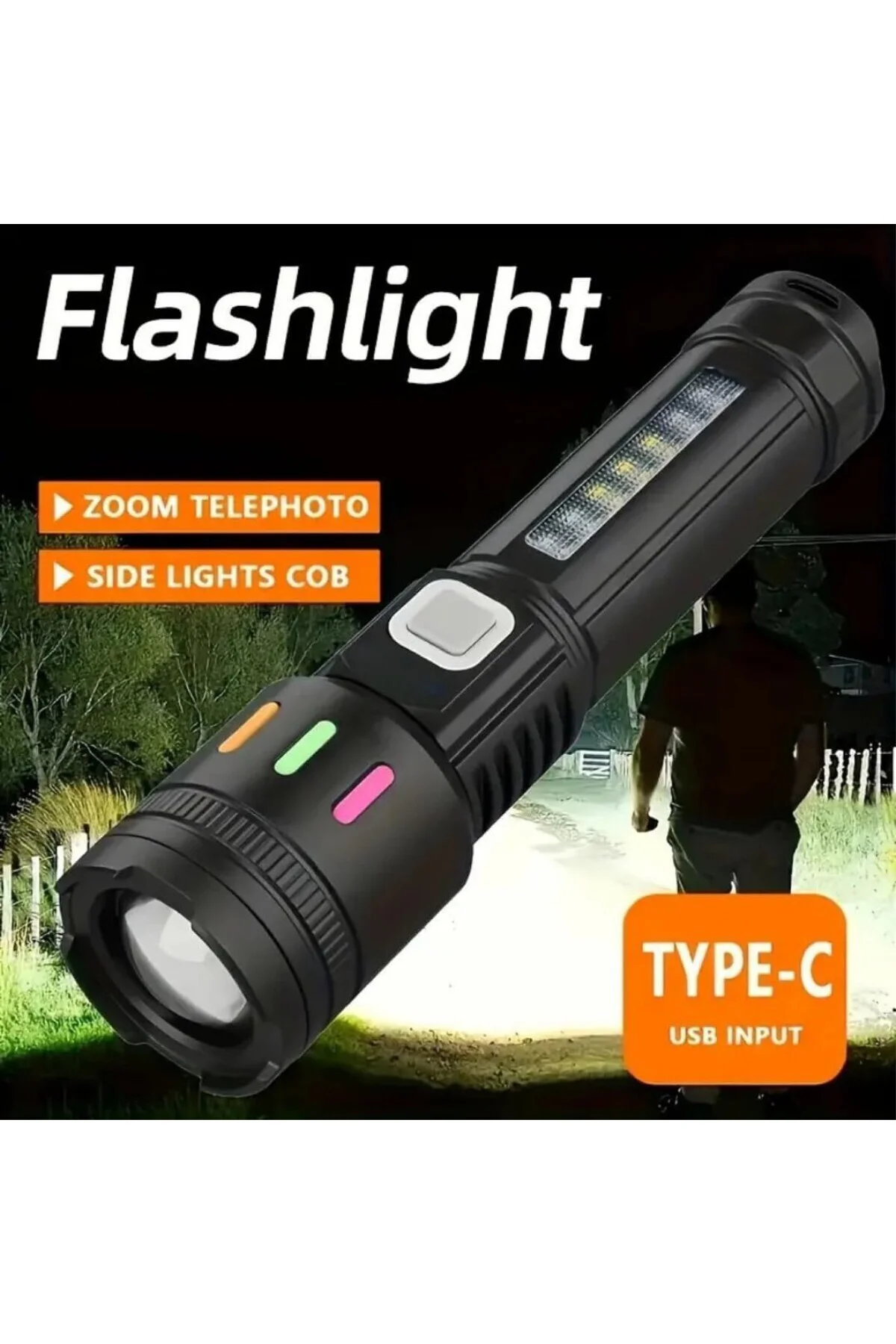 El Feneri Led USB ŞARJLI-Ultra Güçlü Parlak Orta Boy El Feneri [E