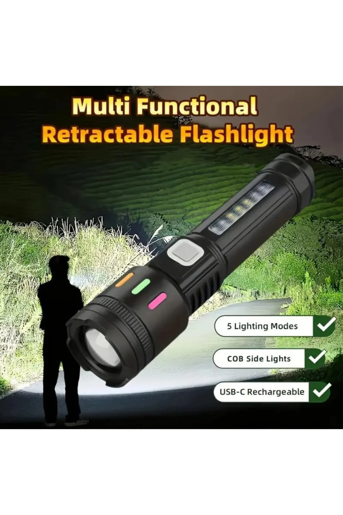 El Feneri Led USB ŞARJLI-Ultra Güçlü Parlak Orta Boy El Feneri [E