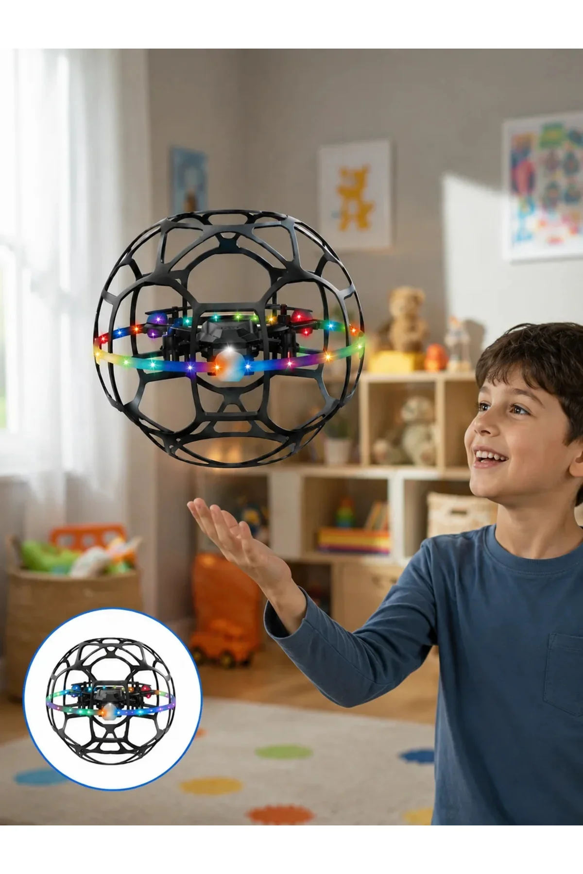 El Hareketi Kontrollü Futbol Topu Tasarımlı Drone LED Işıklı