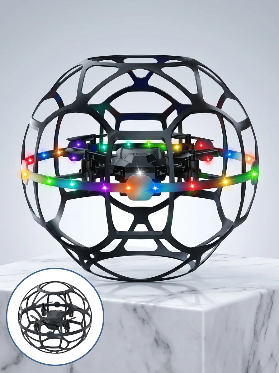 El Hareketi Kontrollü Futbol Topu Tasarımlı Drone LED Işıklı