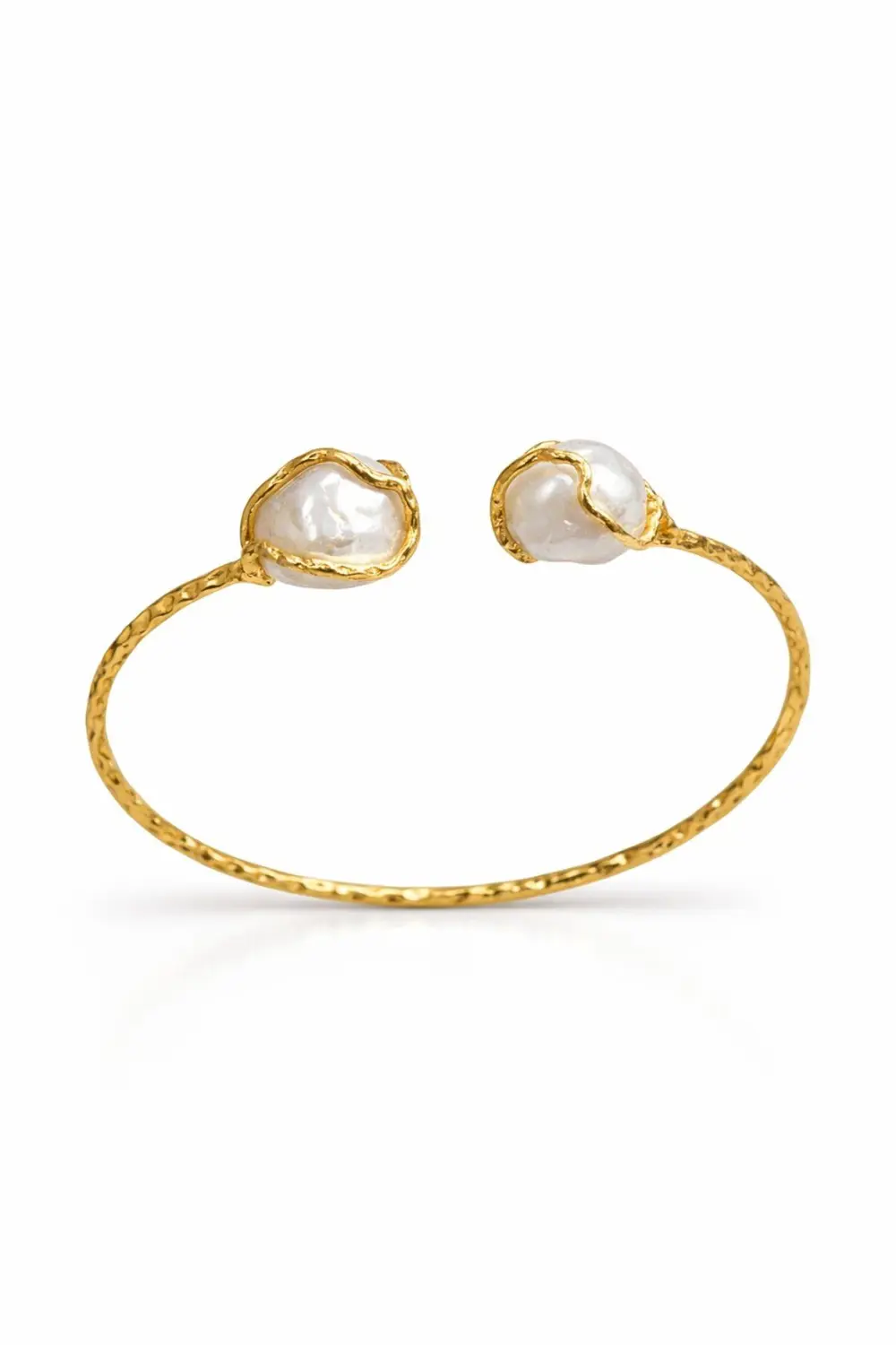 El İşçiliği Doğal İnci Taşlı Açık Uçlu Altın Kaplama Bilezik