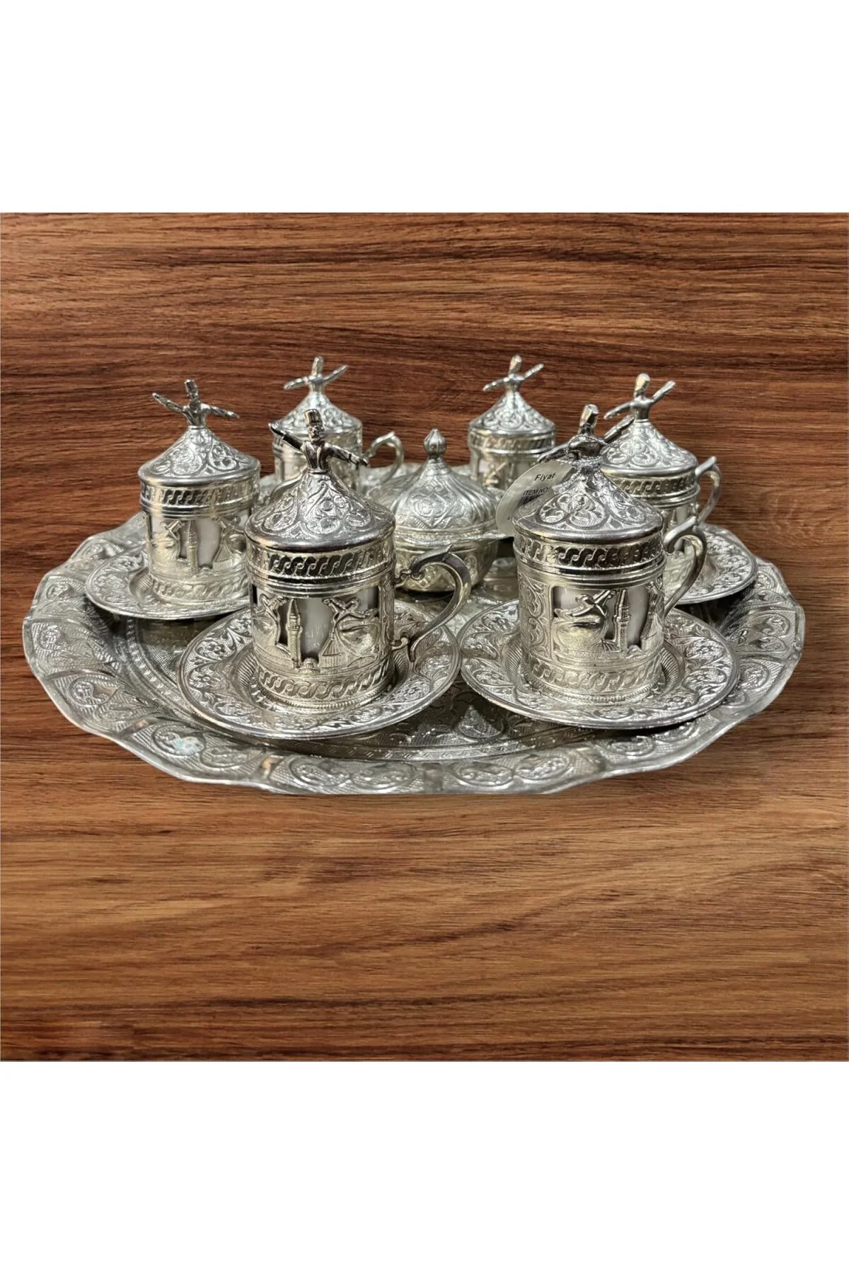 El İşi Gümüş Telkari 6'lı Kahve Fincan Seti, Mardin Geleneksel Ta