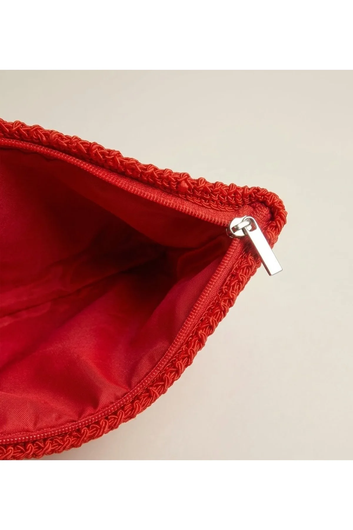 El Örgüsü Kırmızı Clutch Portföy Çanta