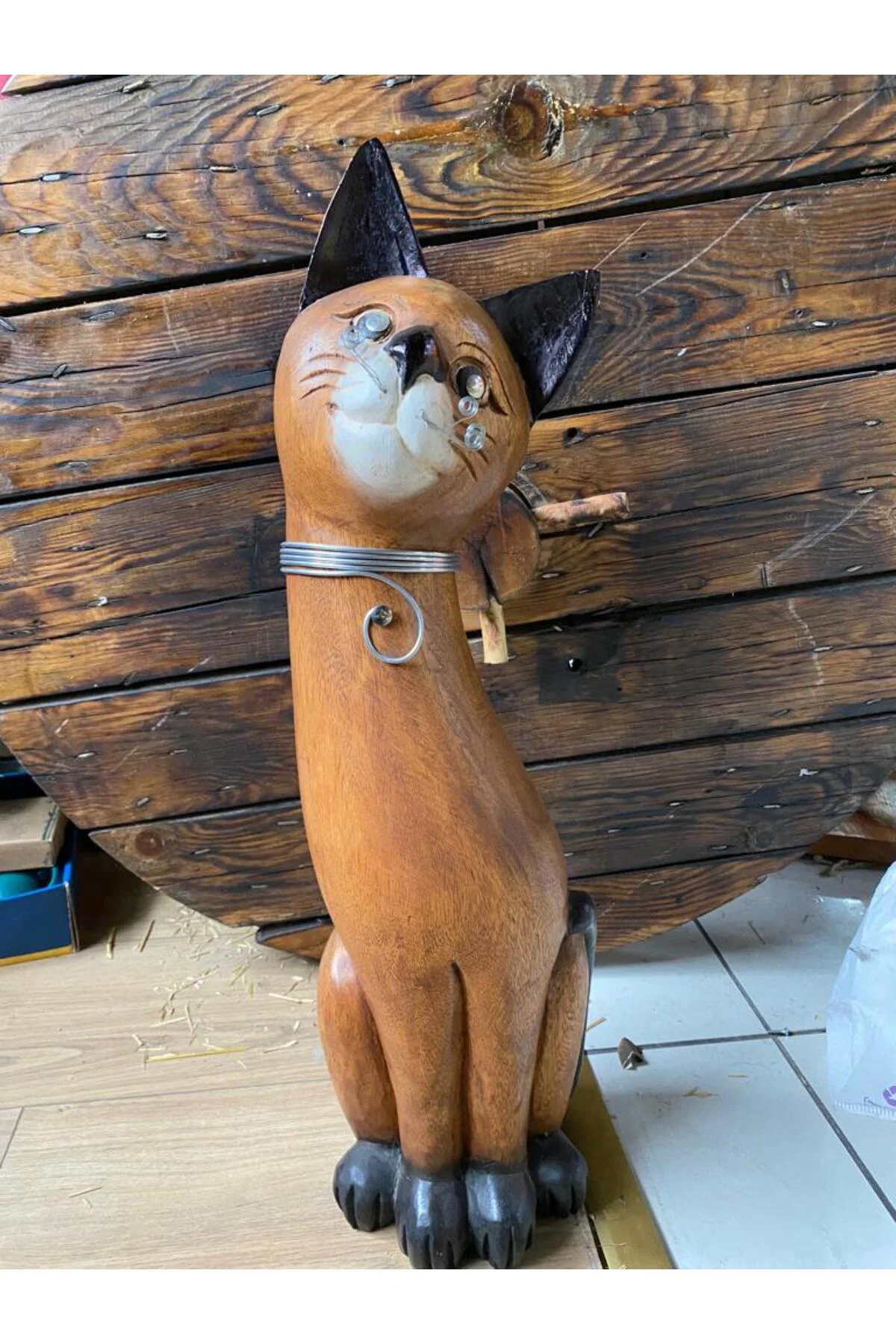 El Oyması Dekoratif Ahşap Kedi 63cm El Oyması Dekoratif Ahşap Kedi 63cm
