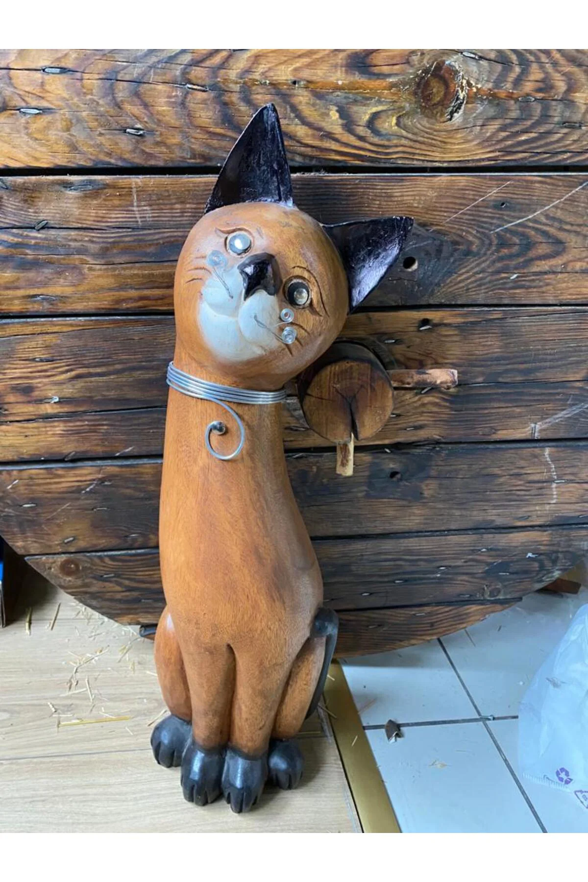 El Oyması Dekoratif Ahşap Kedi 63cm El Oyması Dekoratif Ahşap Kedi 63cm