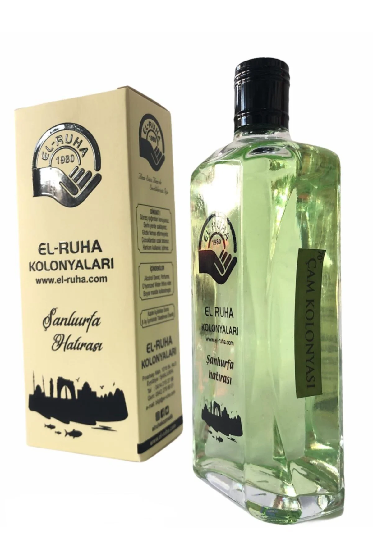 El-ruha Şanlıurfa Özel Çam Kokulu 70° Kolonya 300 Ml Özel Baskılı Cam Şişe