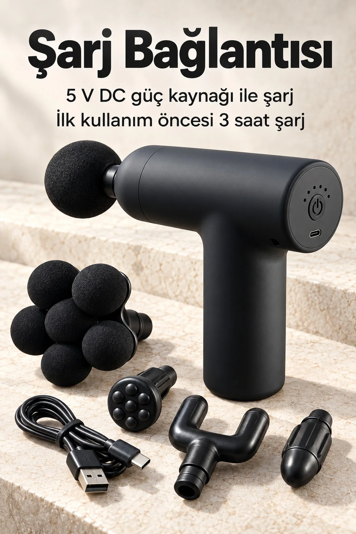 El Tipi Masaj Tabancası Top Başlıklı Siyah Gövde El Tipi Masaj Tabancası Top Başlıklı Siyah Gövde