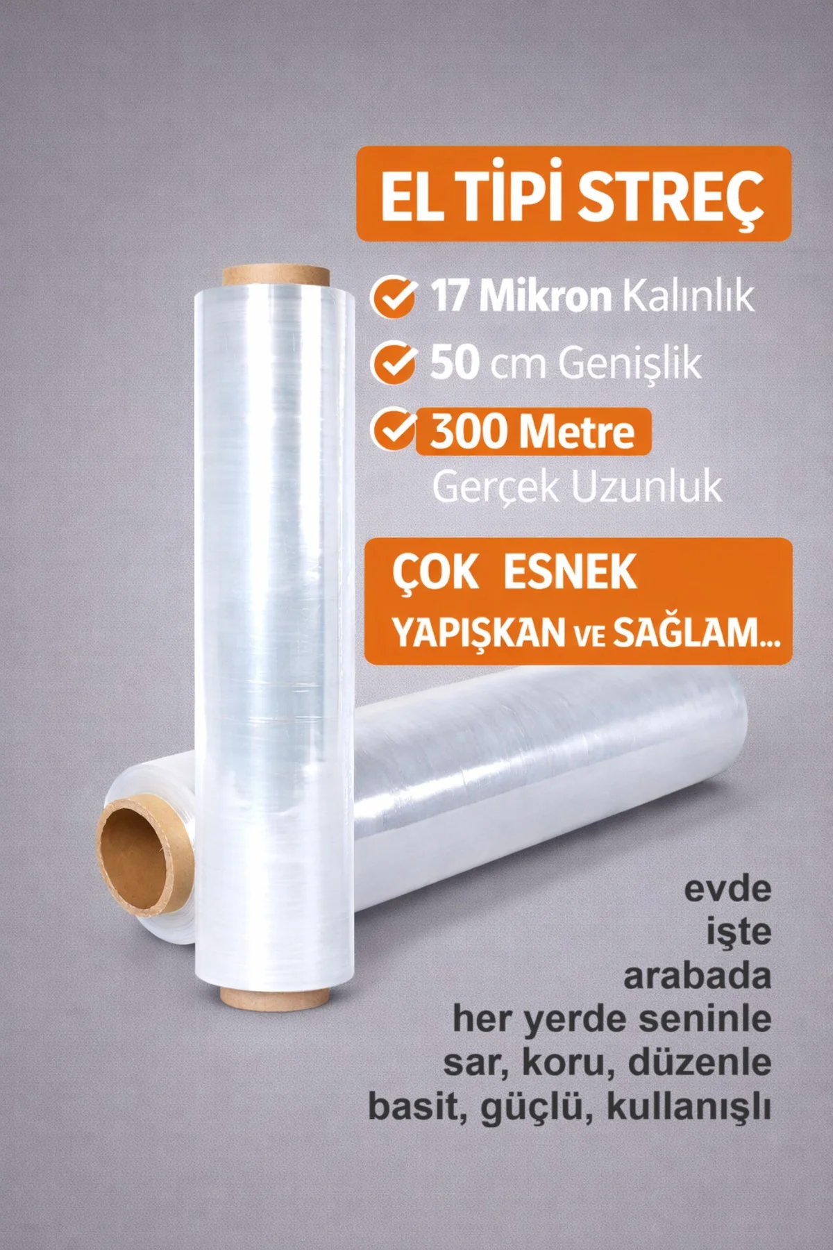 El Tipi Streç Film, 17 Mikron, 50 cm Genişlik, 300 Metre Gerçek Uzunluk, 1 adet strech film rulosu El Tipi Streç Film, 17 Mikron, 50 cm Genişlik, 300 Metre Gerçek Uzunluk, 1 adet strech film rulosu Fiyatı, Yorumları ve Özellikleri