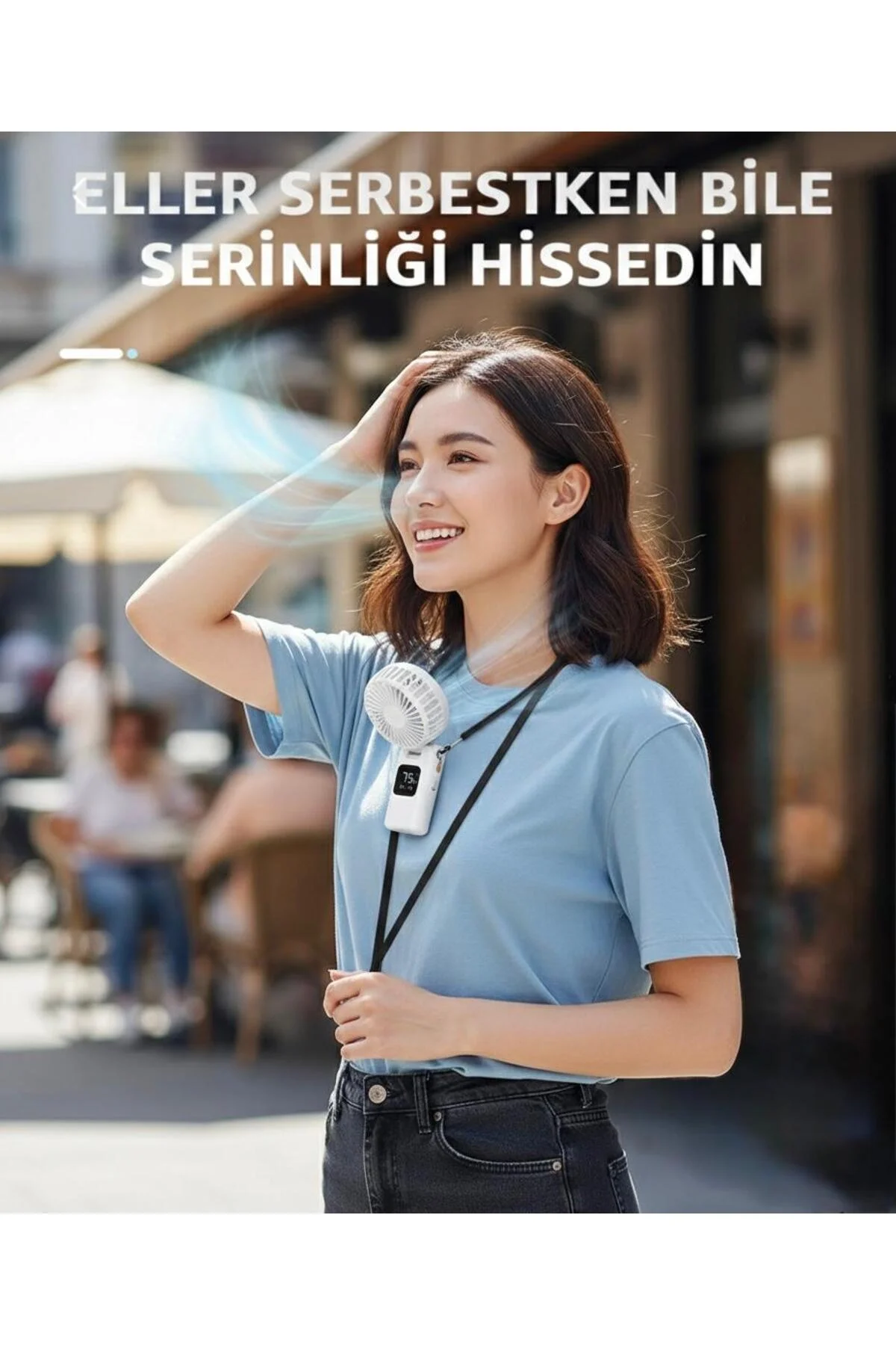 El vantilatörü beyaz renk dijital göstergeli 5 hız ayarı şarjlı masaüstü ip tutmalı 2 yıl garantili