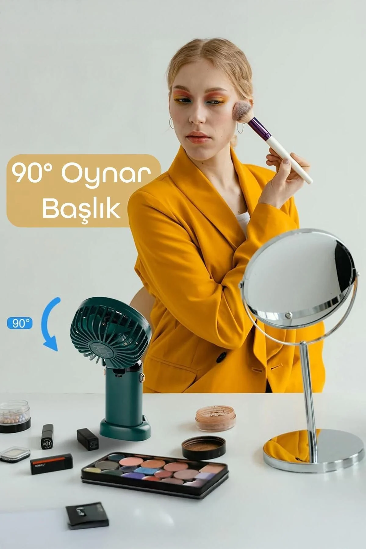 El vantilatörü dijital ekranlı şarjlı mini masa boyun tipi 2 yıl garantili haki renk