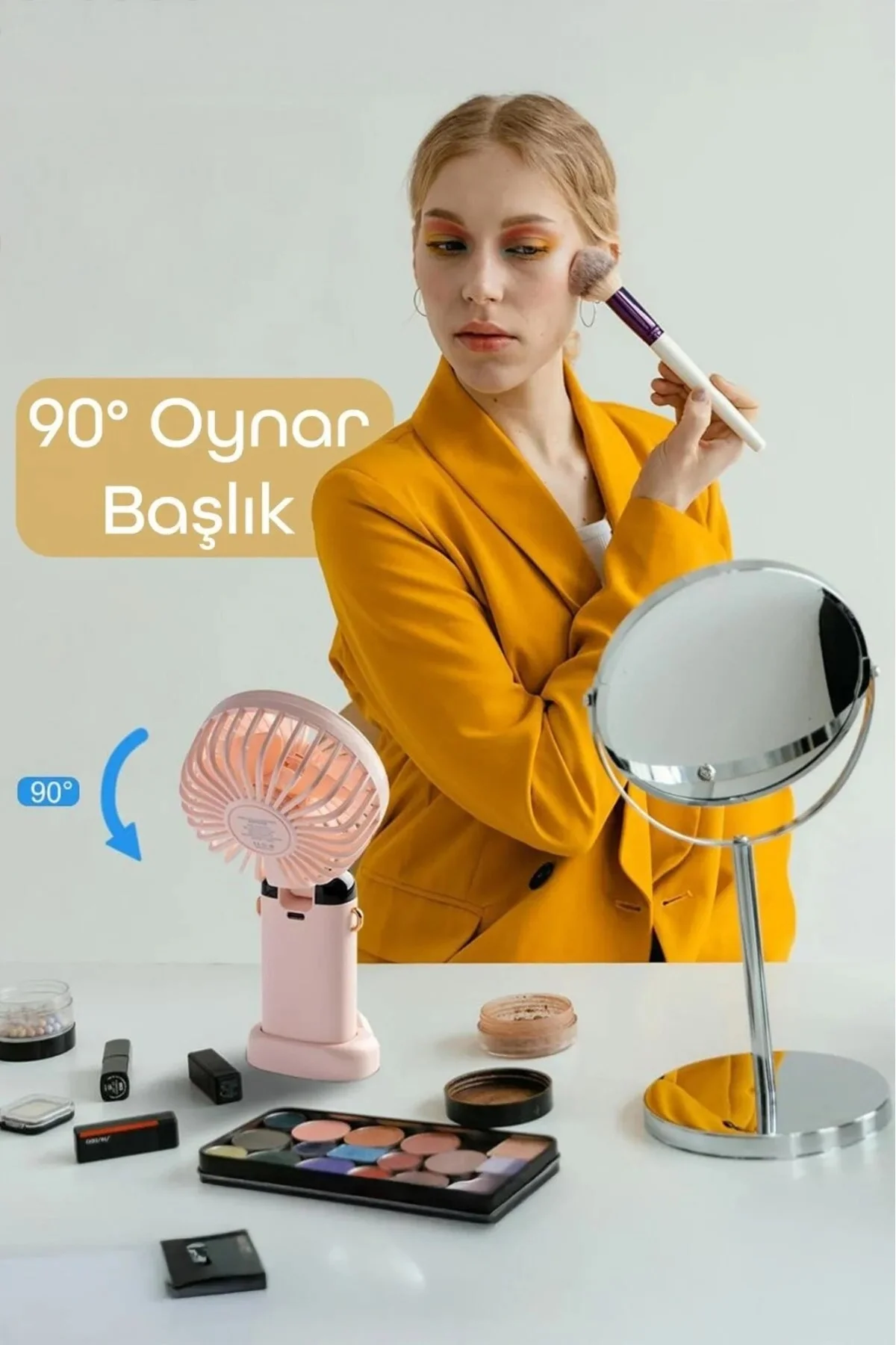 El vantilatörü dijital ekranlı şarjlı mini masa ve boyun tipi lacivert 2 yıl garantili